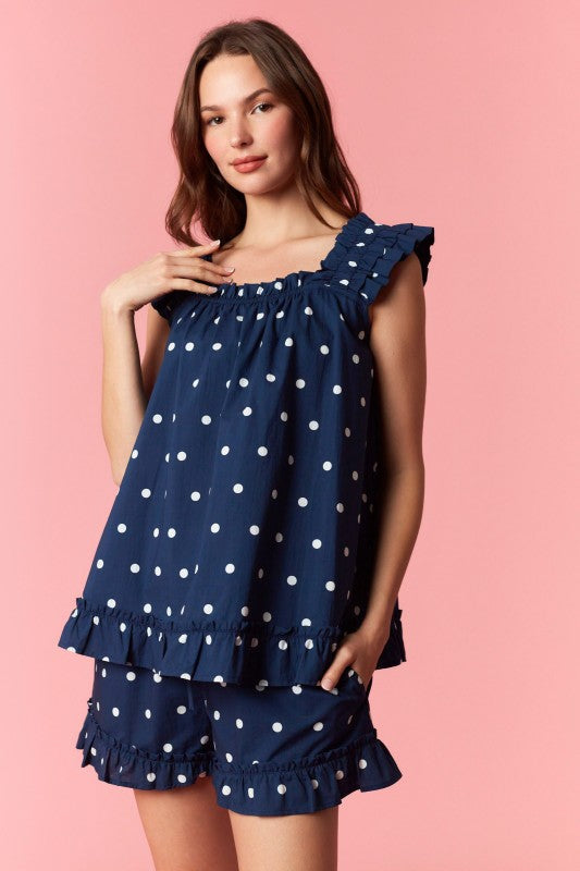 Navy Polka Dot Shorts Set