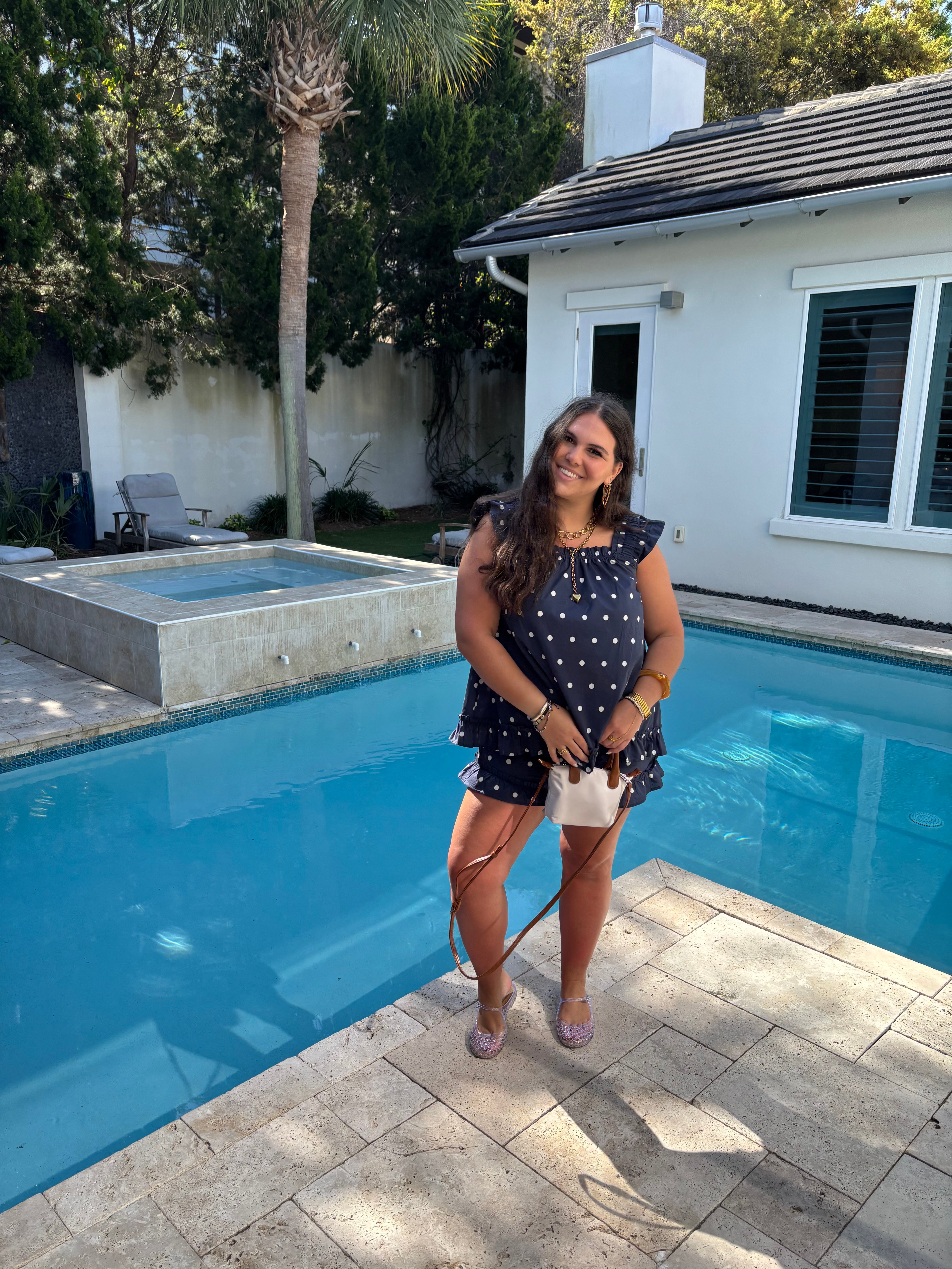 Navy Polka Dot Shorts Set