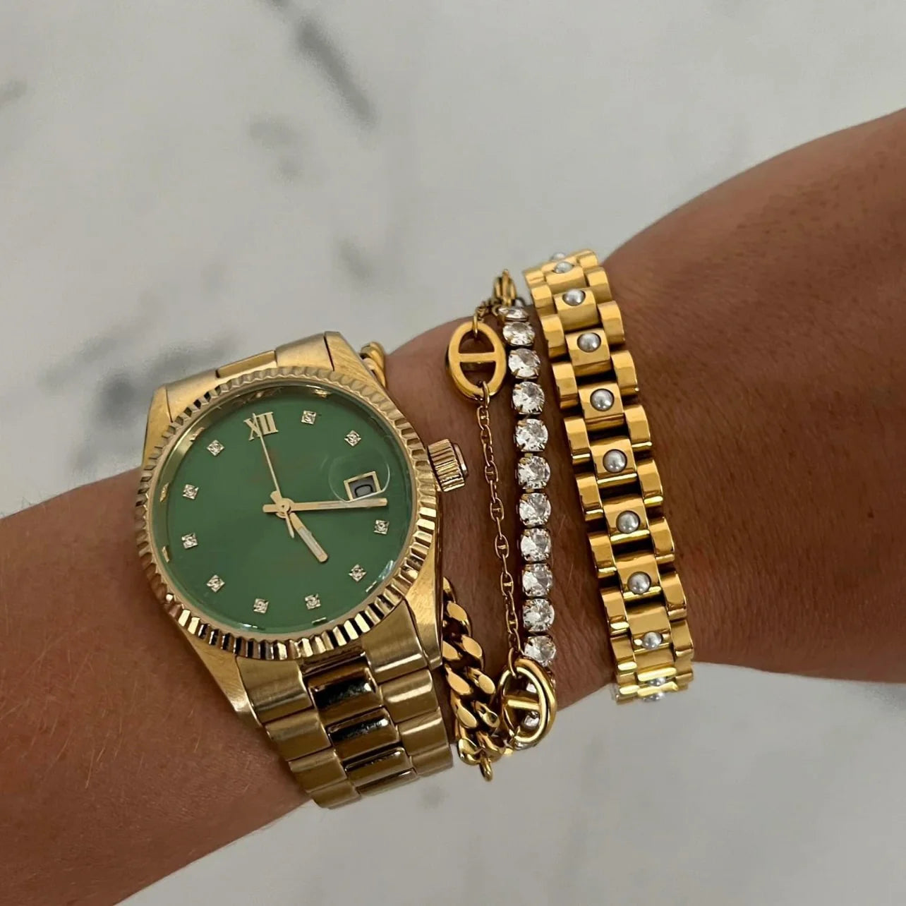 Pearl Gold Watch Band Bracelet