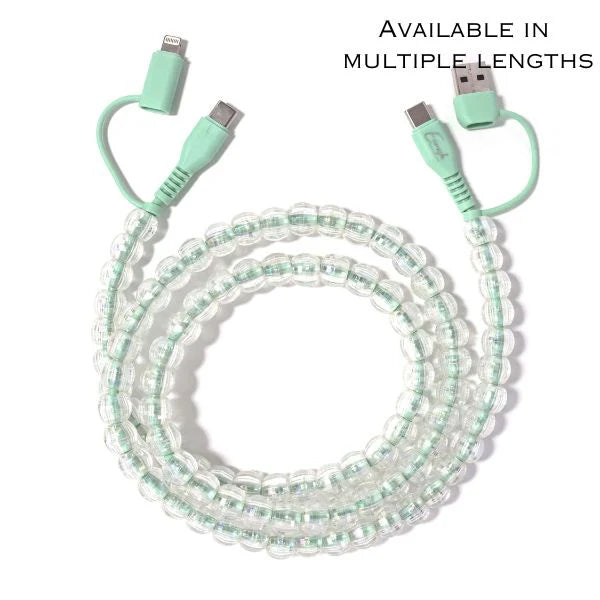 Mint Bubbles Beaded Phone Charger 6.6 Ft