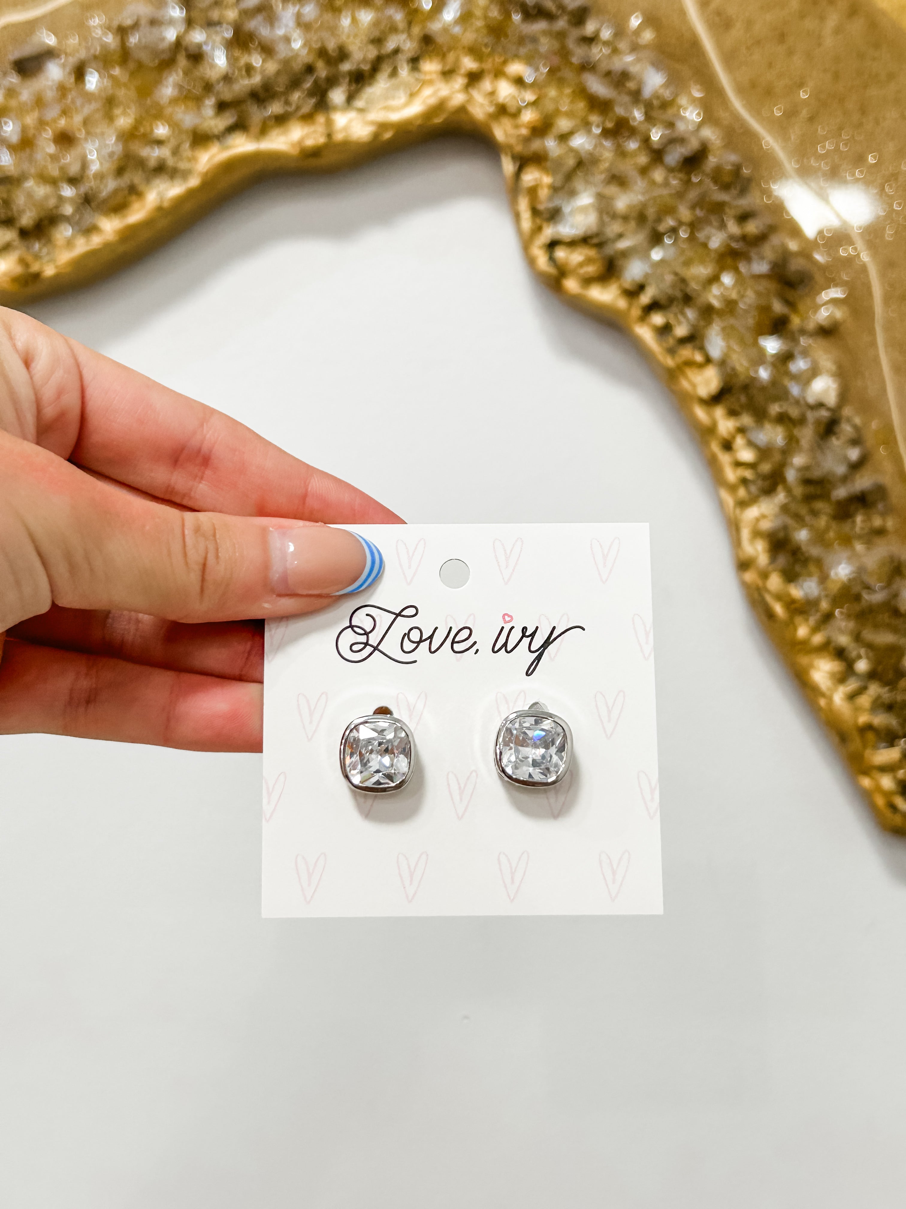 14k Gold Dipped Cushion Cut CZ Stud Earrings