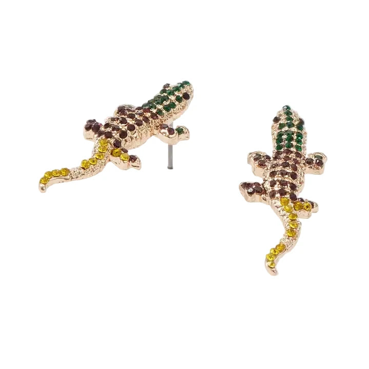 Mardi Gras Rhinestone Alligator Earrings
