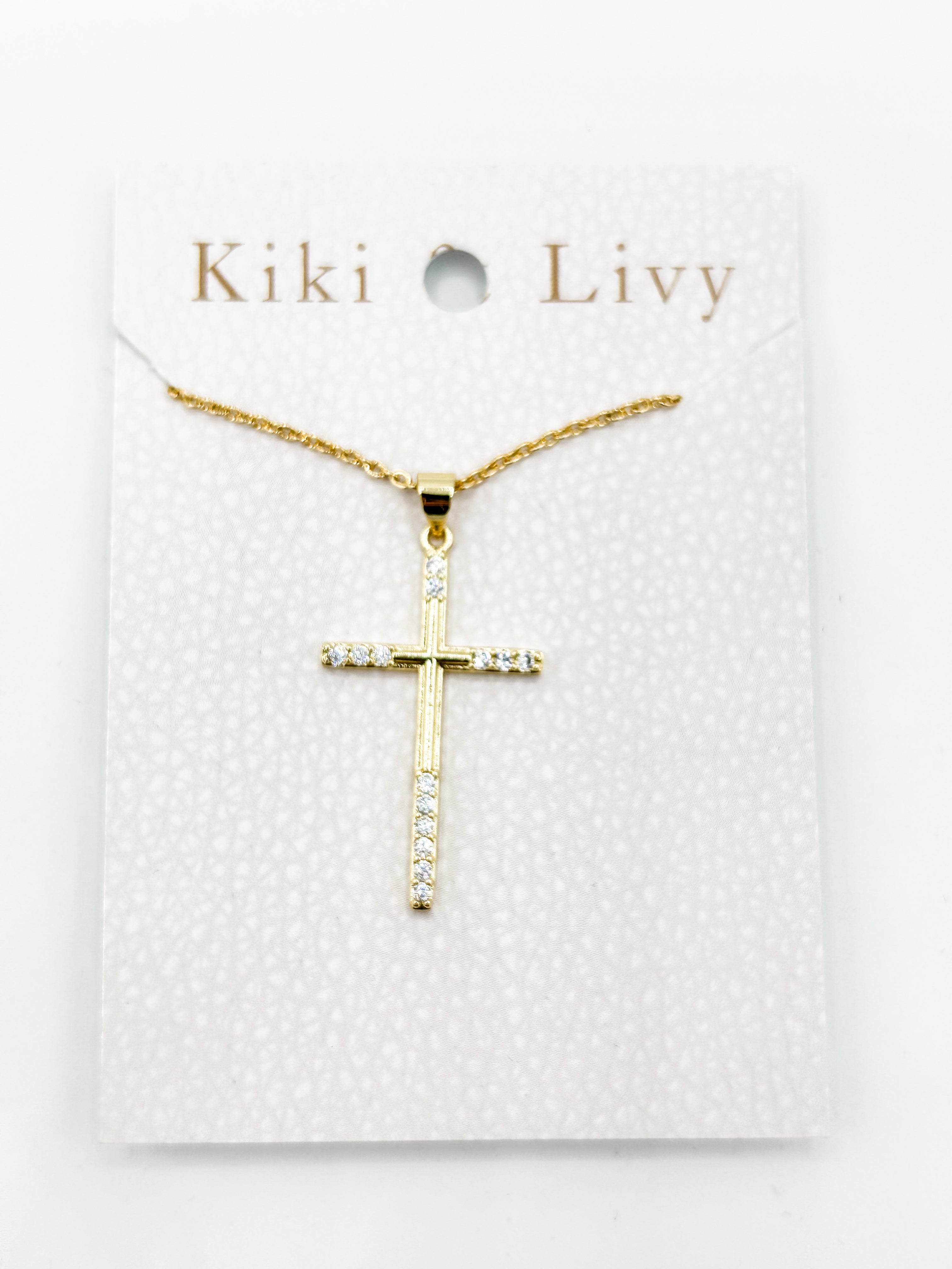 Gold Large Rhinestone Cross Necklace