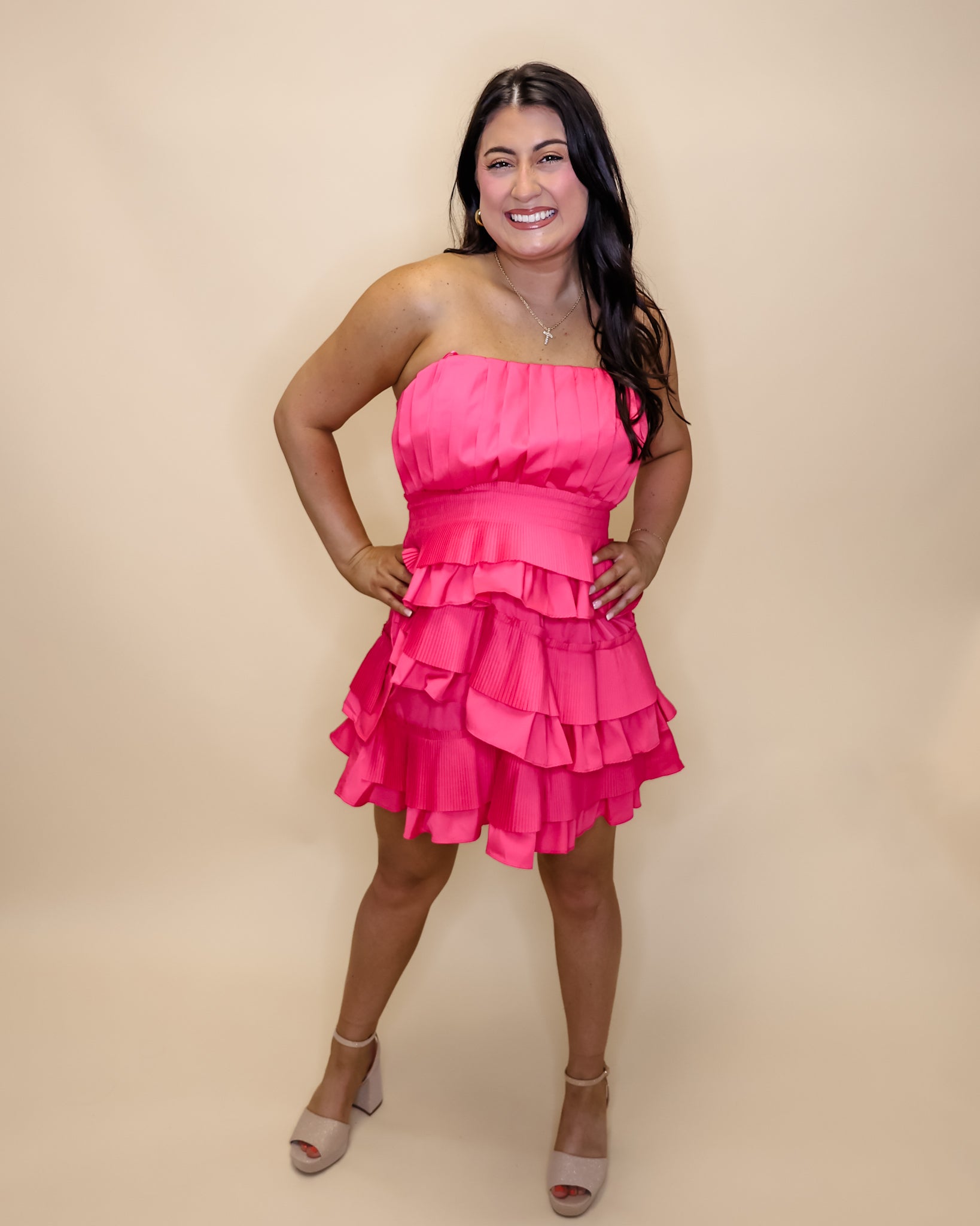 Hot Pink Ruffle Strapless Dress
