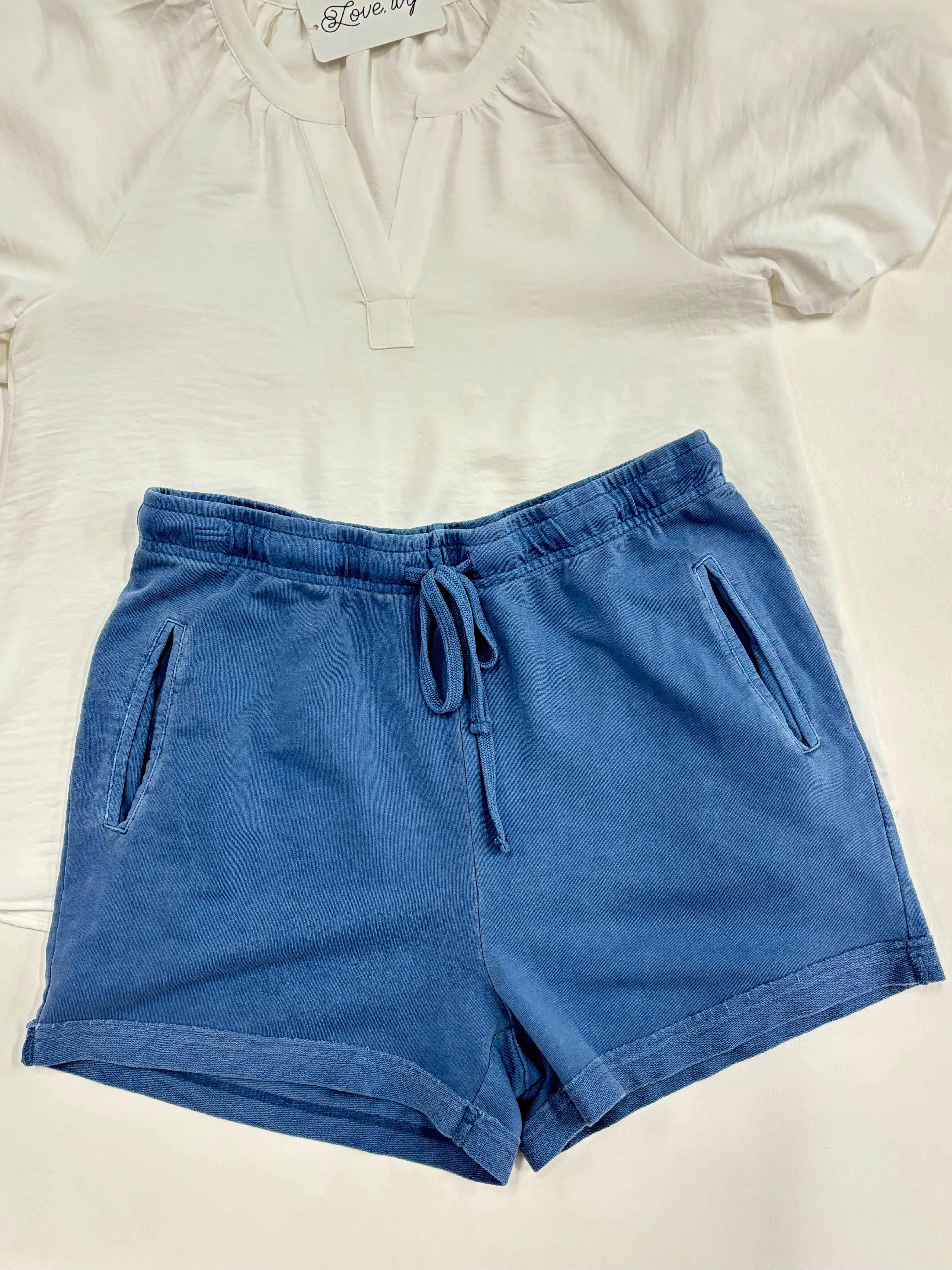 Blue Raw Edge Pocket Shorts