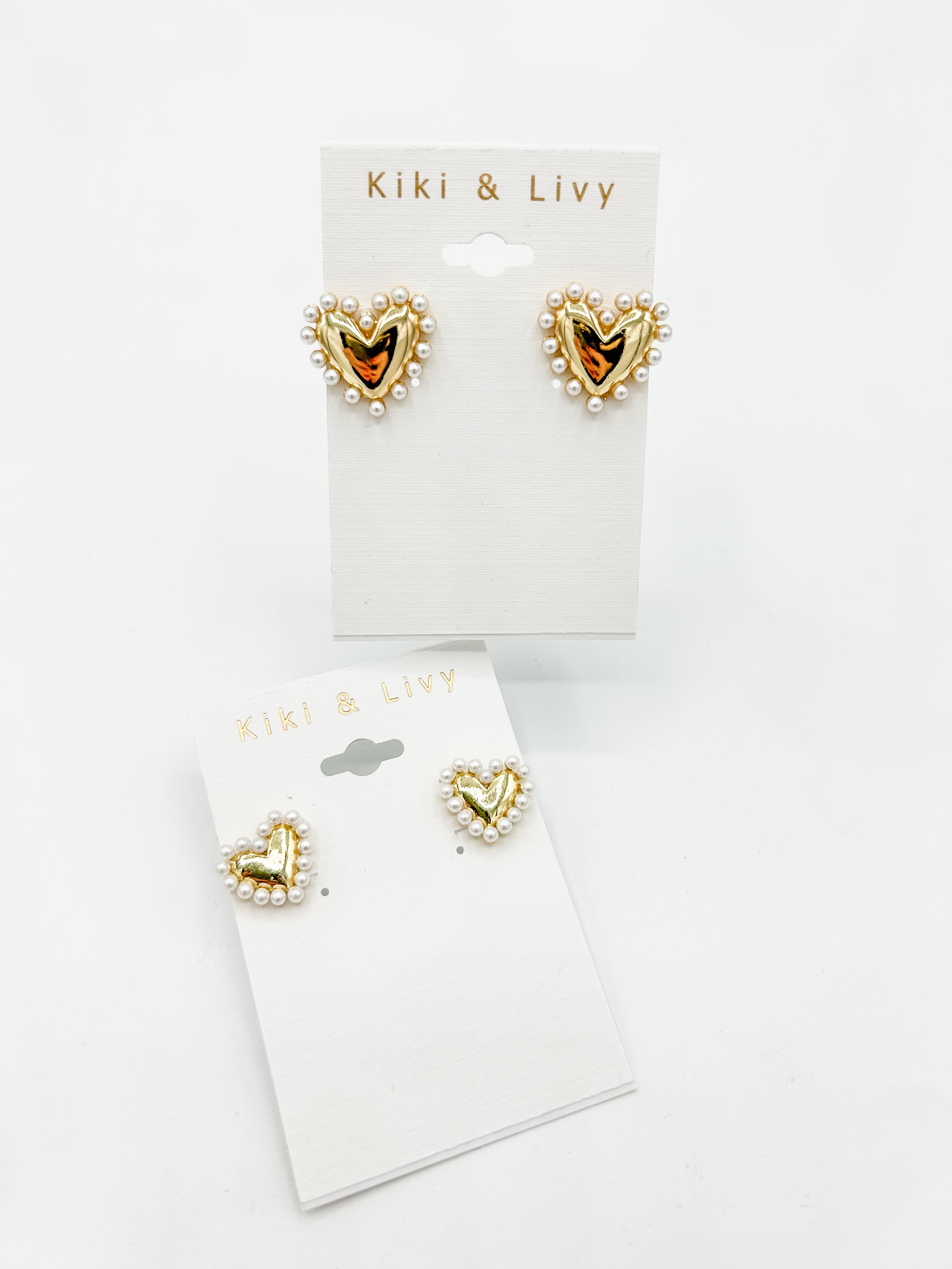Small Gold Pearl Heart Earrings