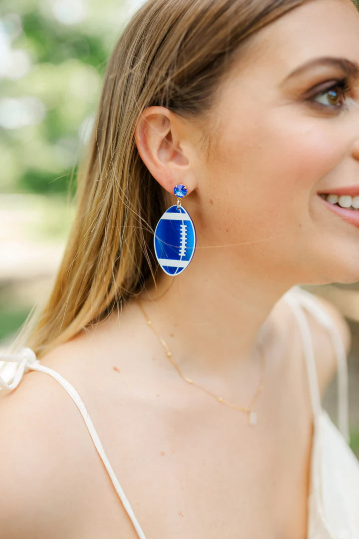 Blue & White Mirrored Football Earrings