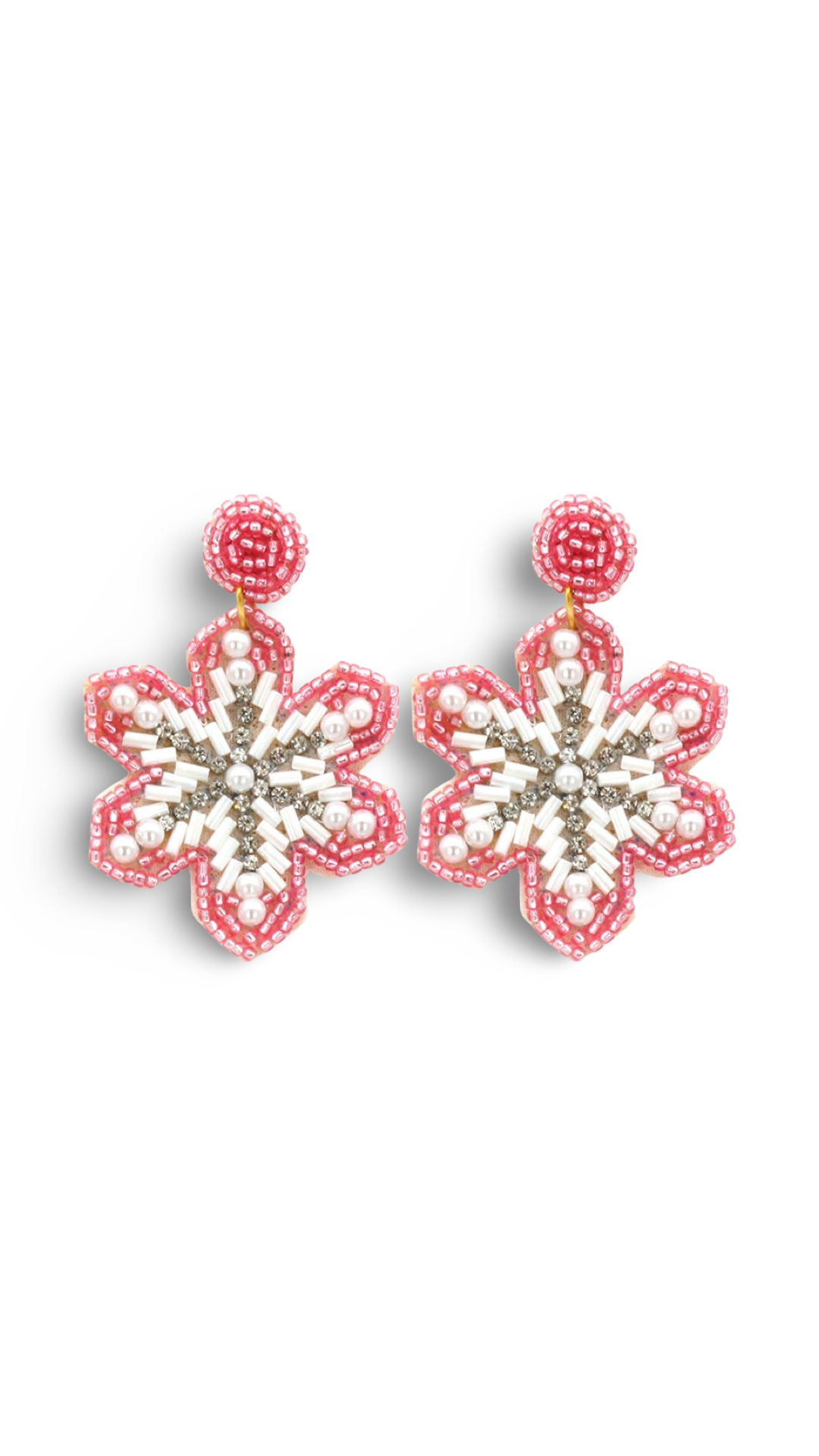 Pink Beaded Snowflake Earrings