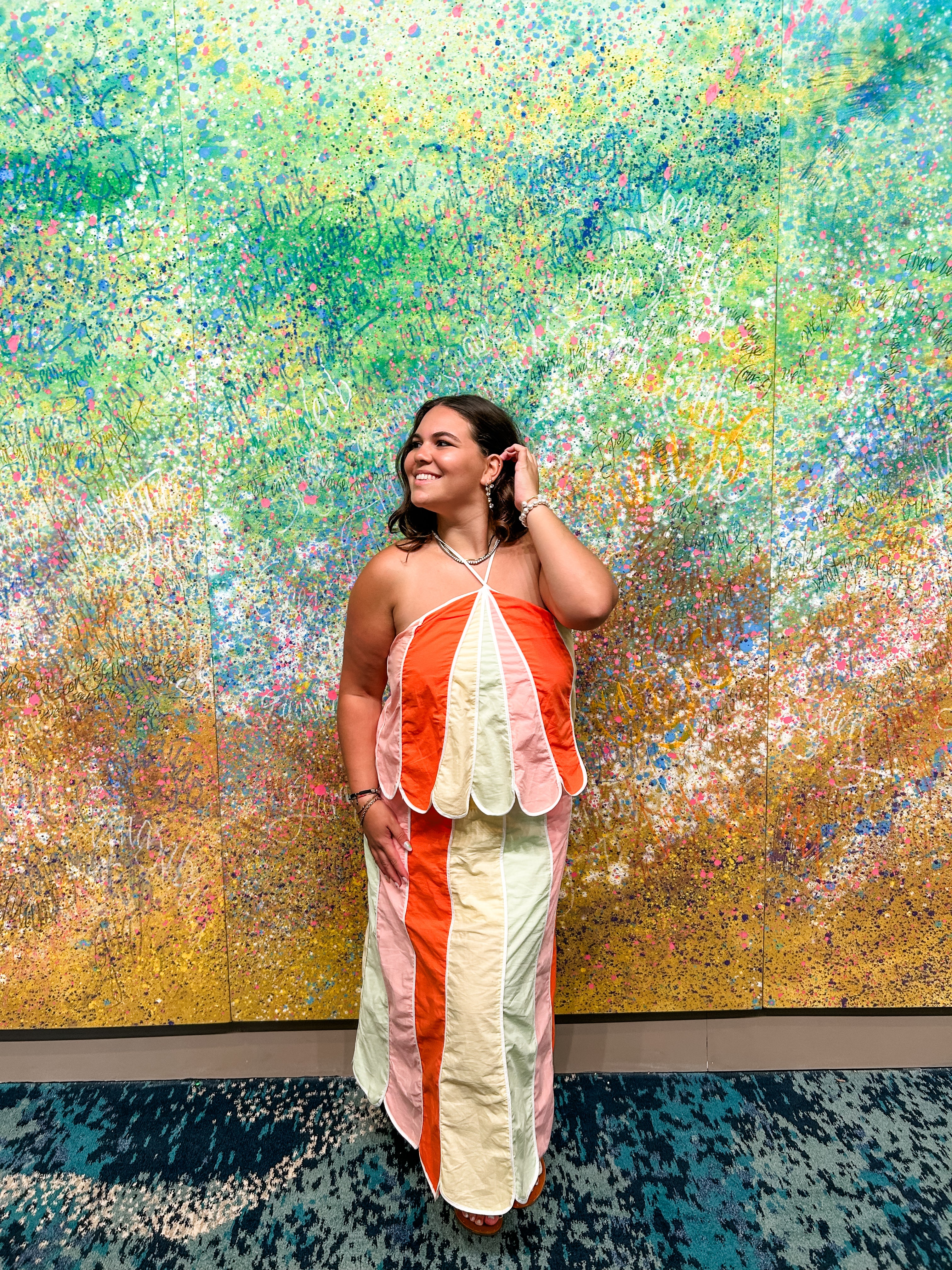 Rainbow Scallop Halter Midi Dress