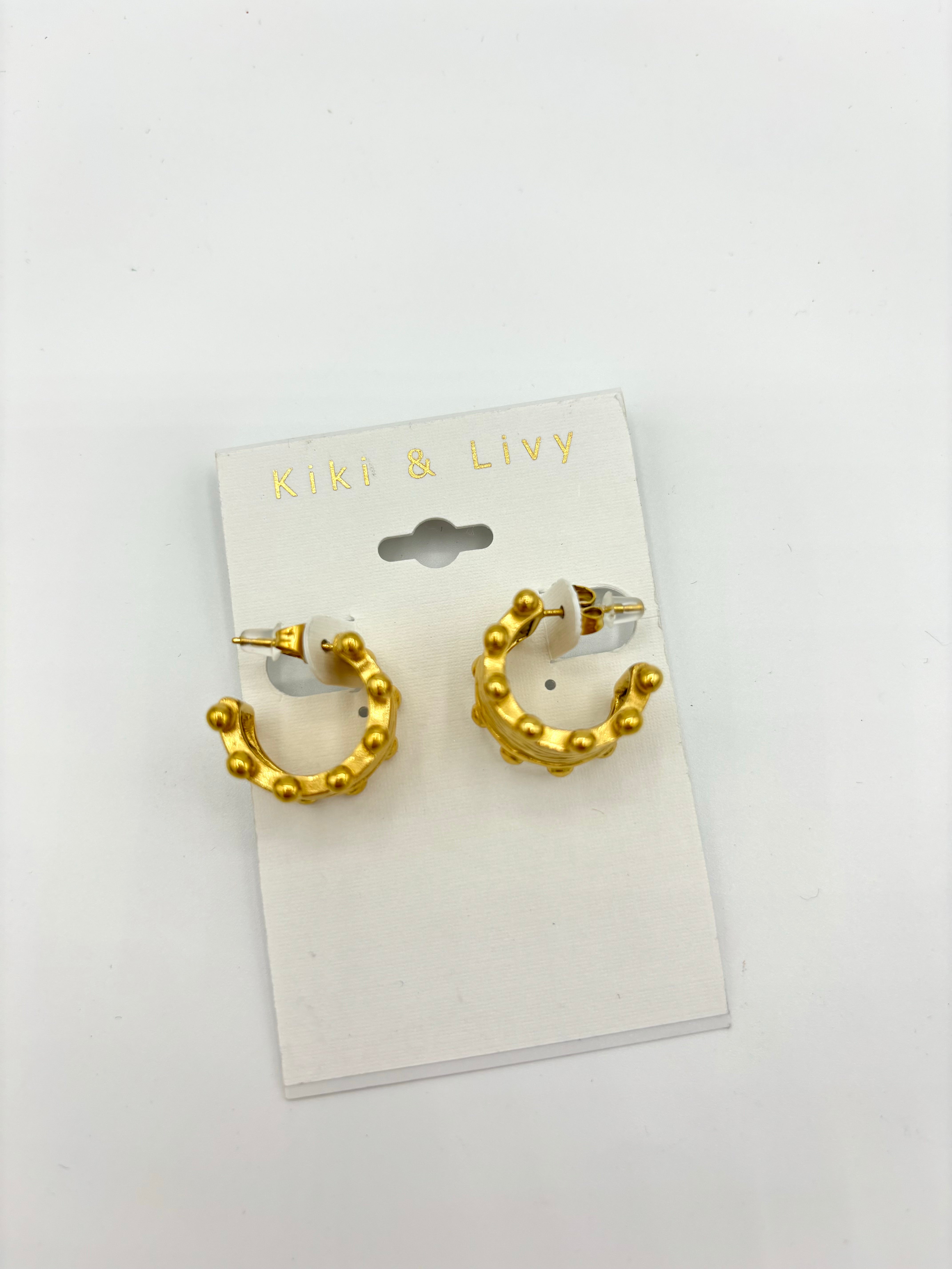 Gold Hammered Stud Hoop Earrings