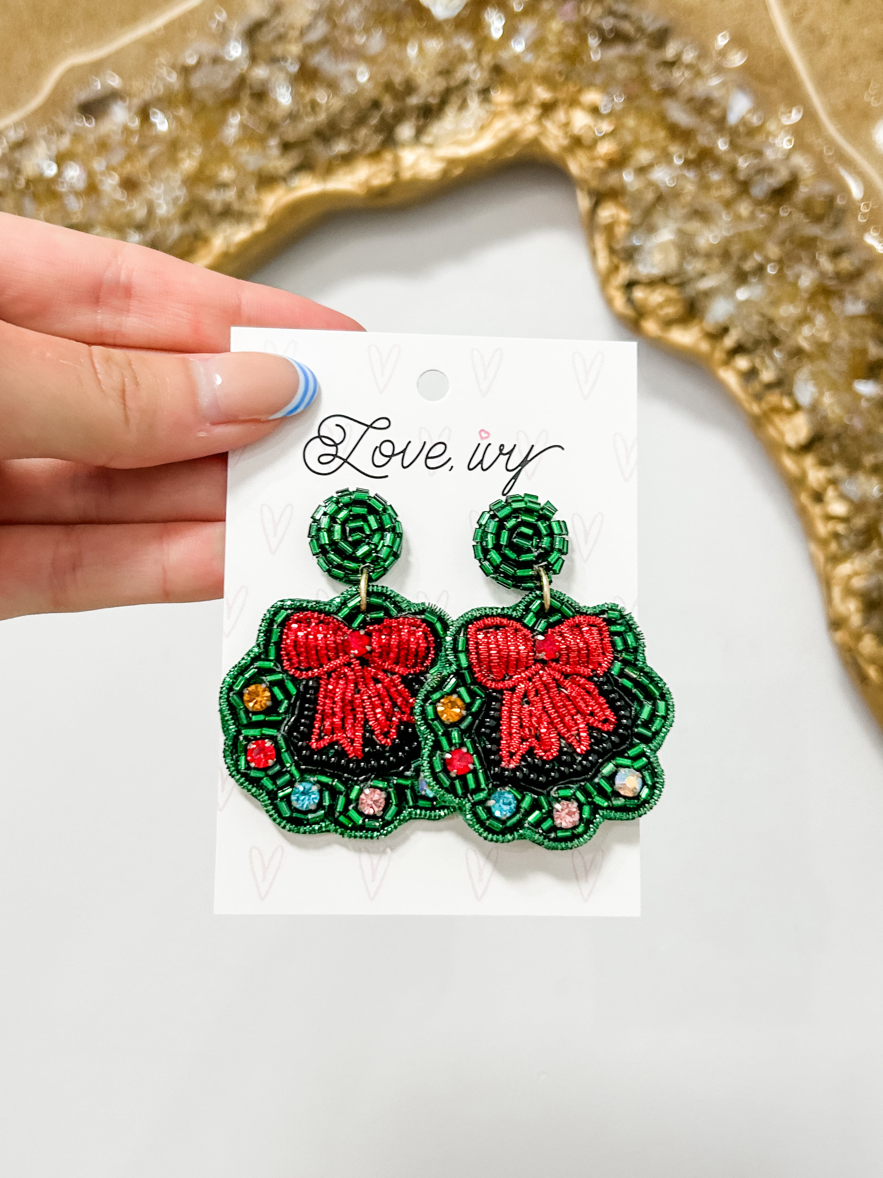 Green Wreath Beaded Earrings