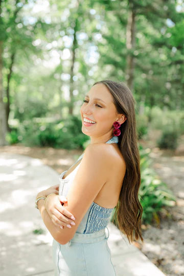 Maroon Shimmer Pom Earrings