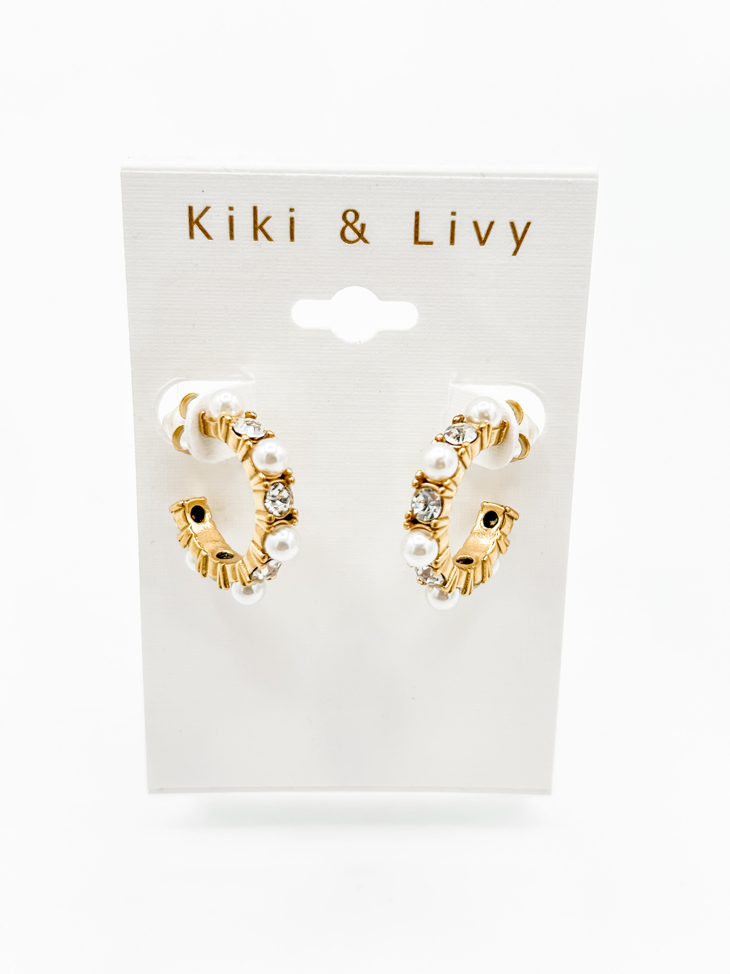 Gold Pearl Rhinestone Hoop Earrings