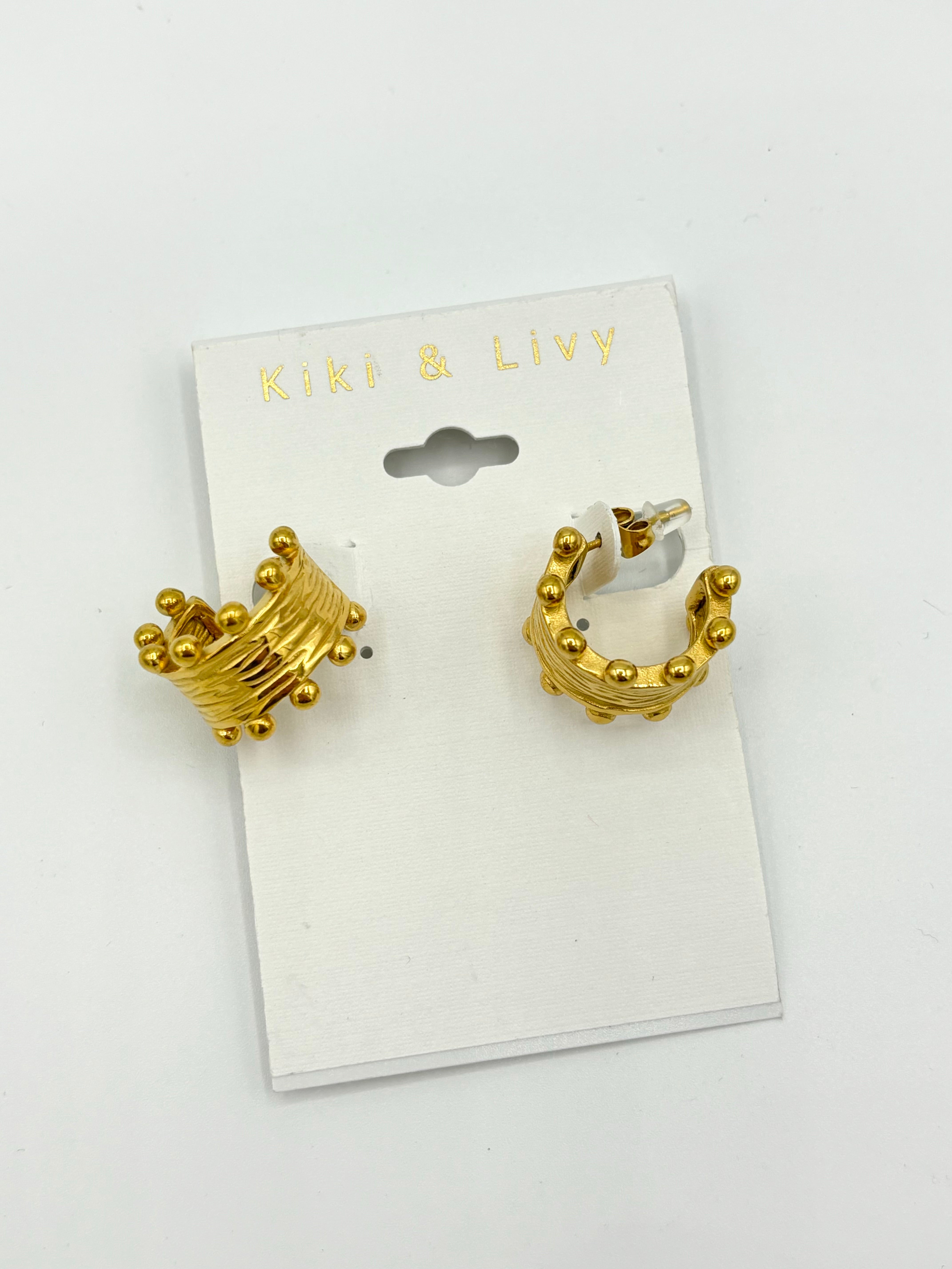 Gold Hammered Stud Hoop Earrings