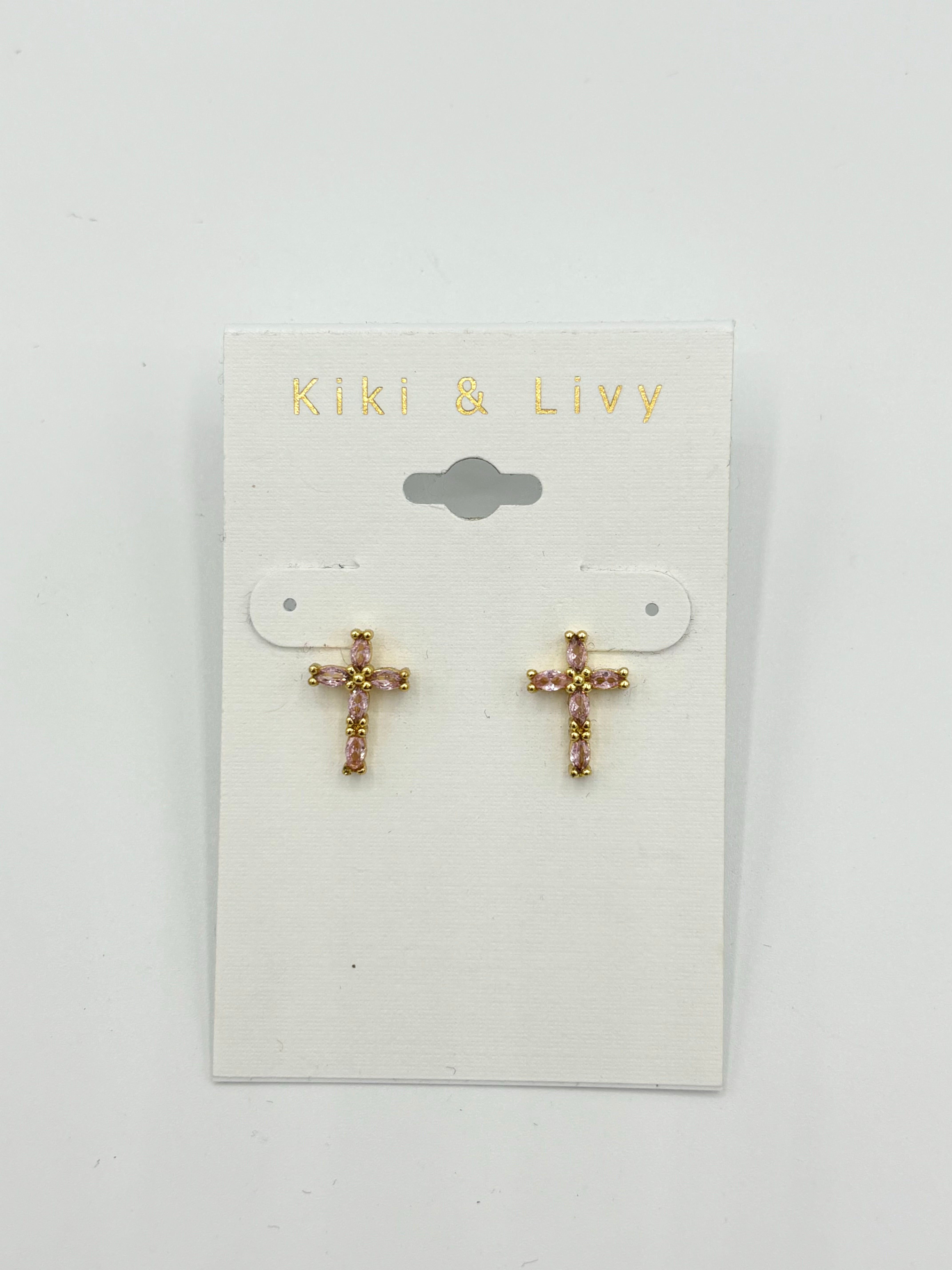 Color Rhinestone Cross Earrings