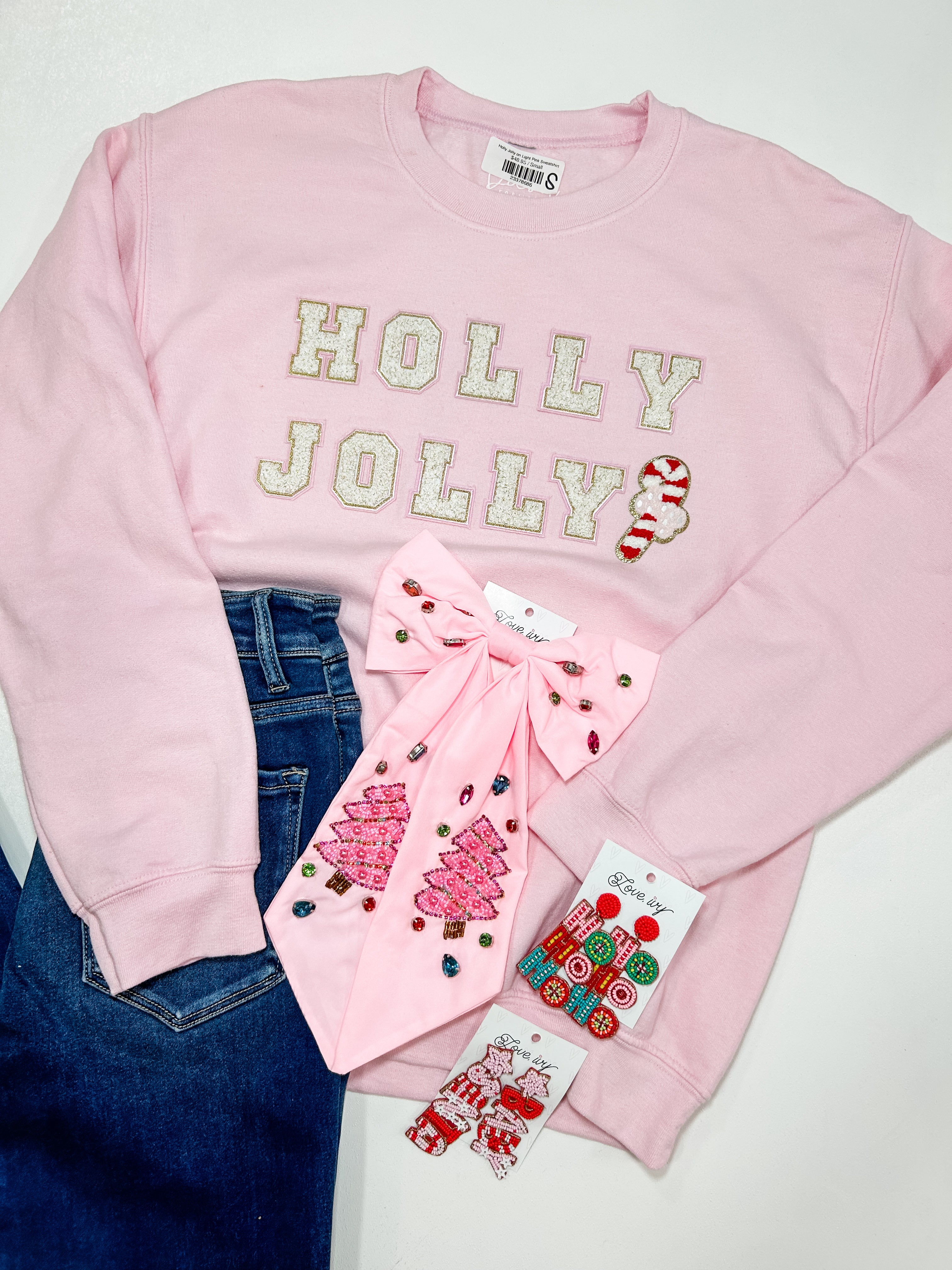 Holly Jolly on Light Pink Sweatshirt