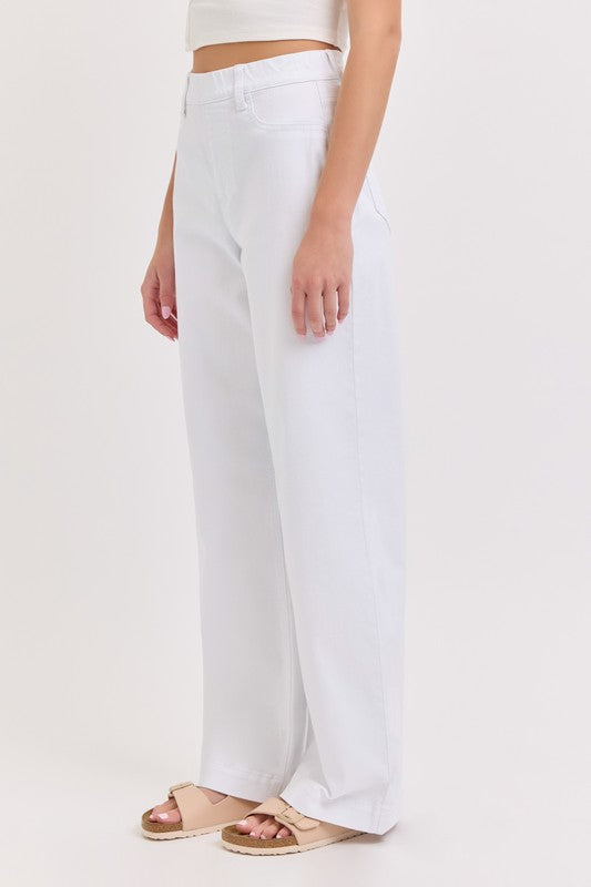 White High Rise Pull On Wide Leg Jean