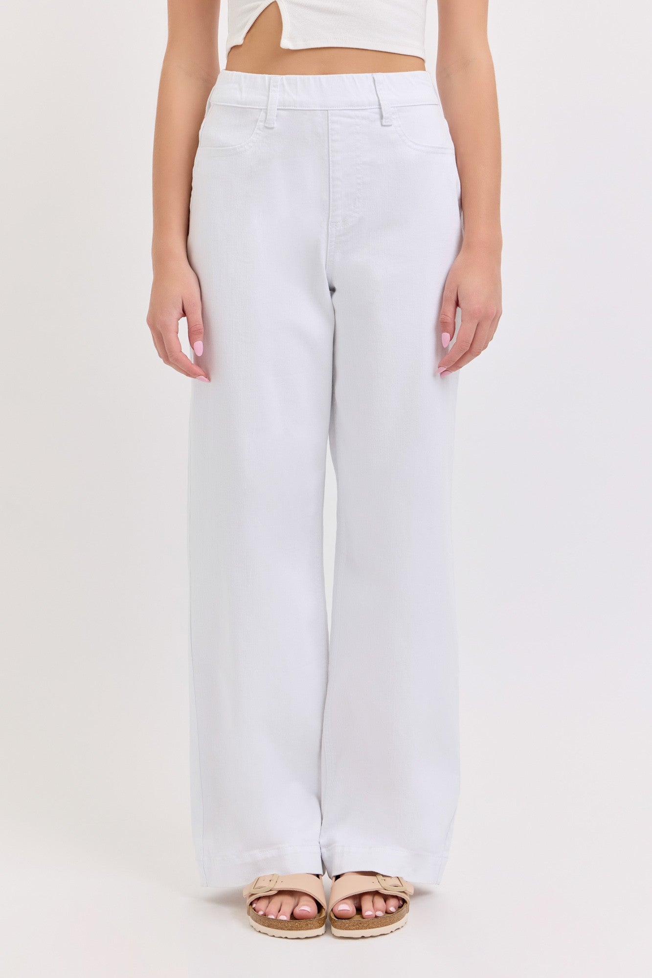 White High Rise Pull On Wide Leg Jean