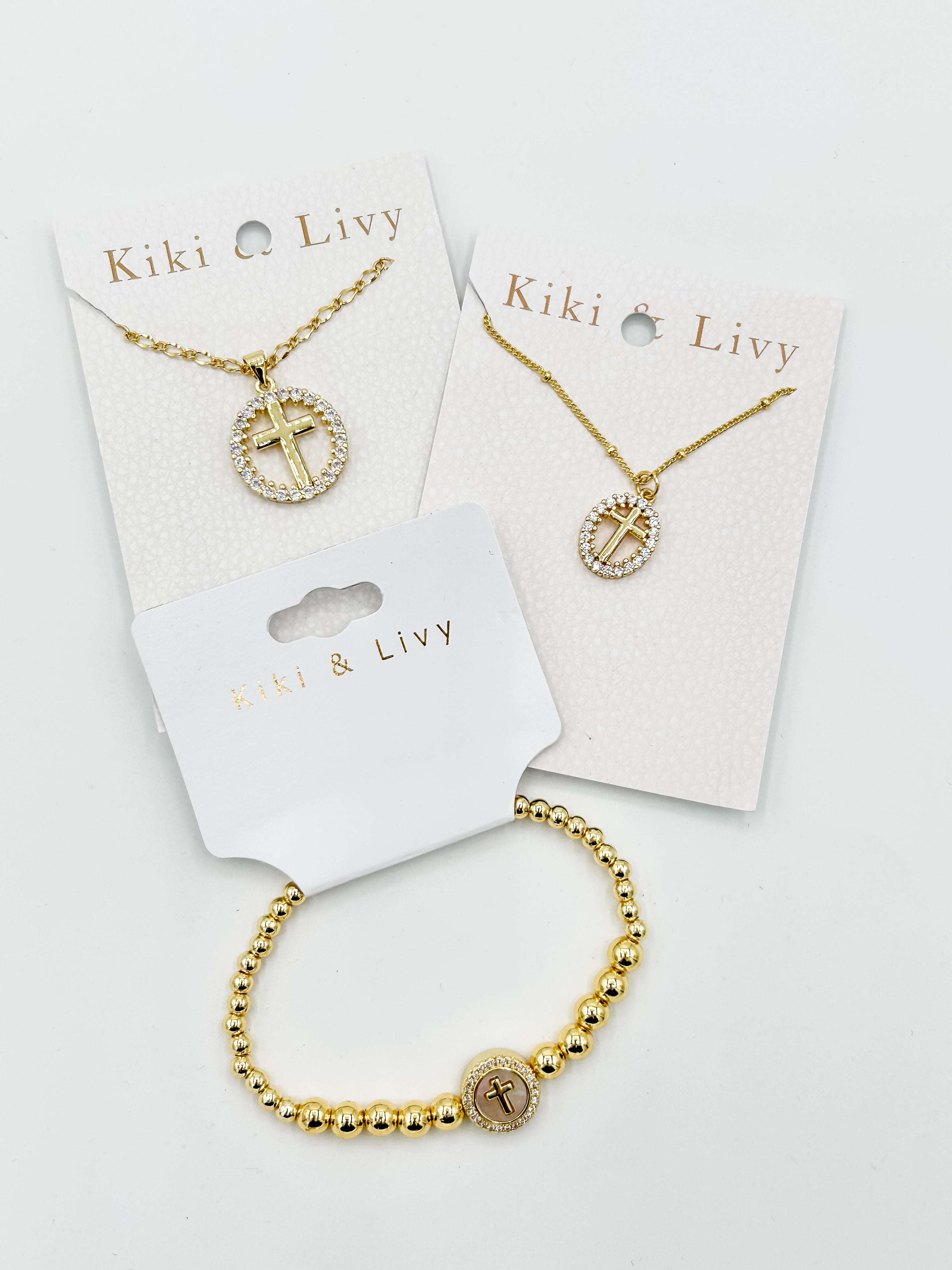 Gold Cross Round Beaded Bracelet