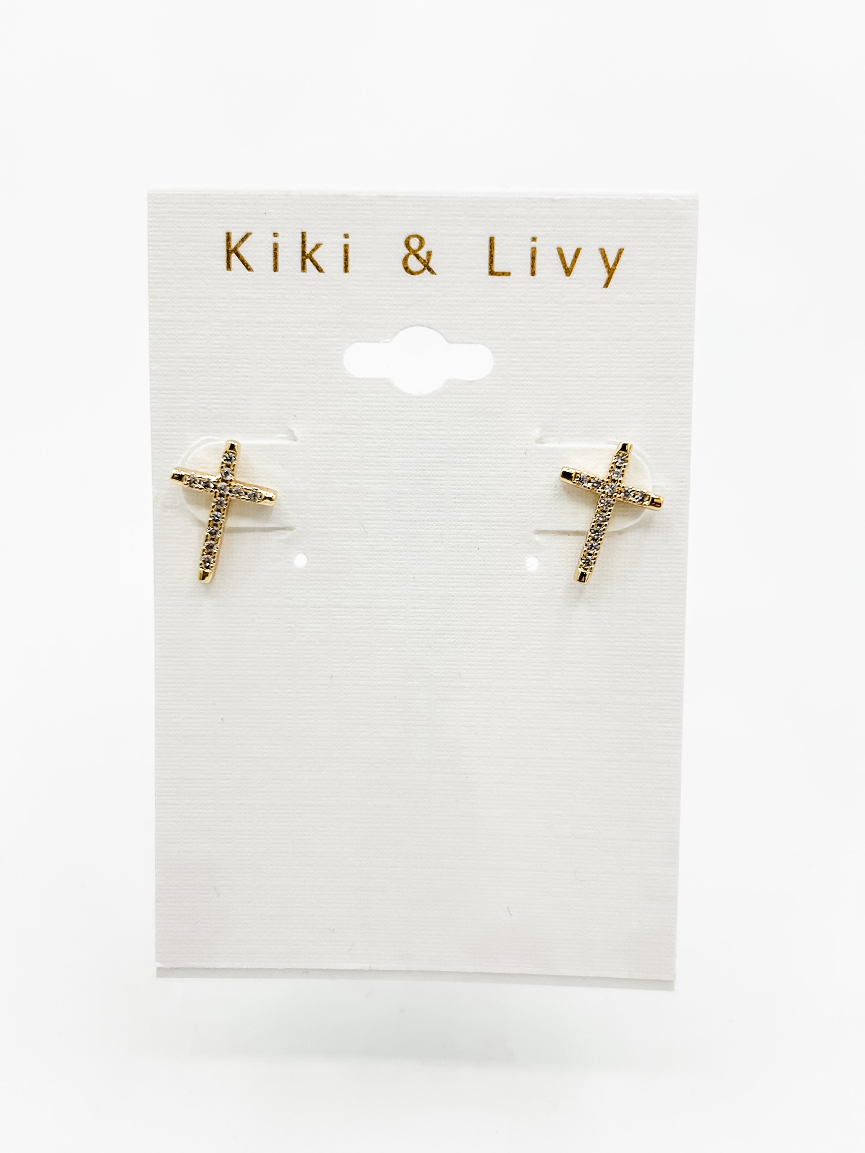 Gold Rhinestone Cross Stud Earrings