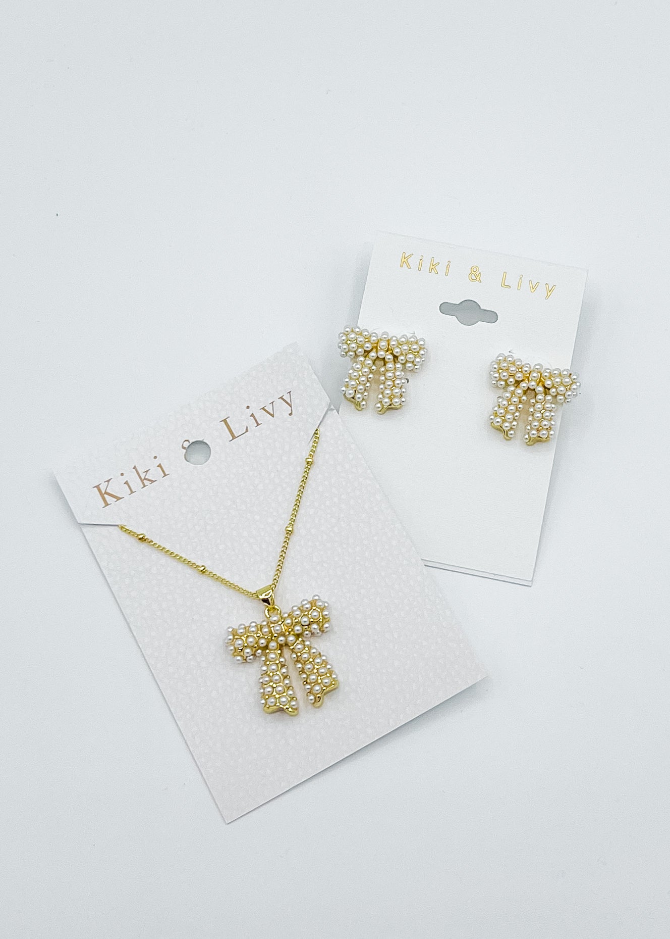 Pearl Gold Bow Stud Earrings