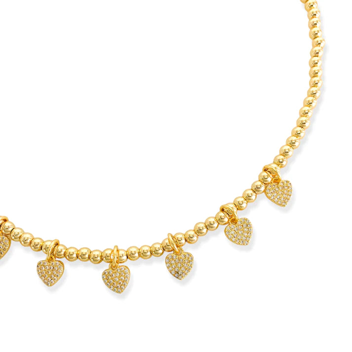 Gold Beaded Multi Heart Necklace