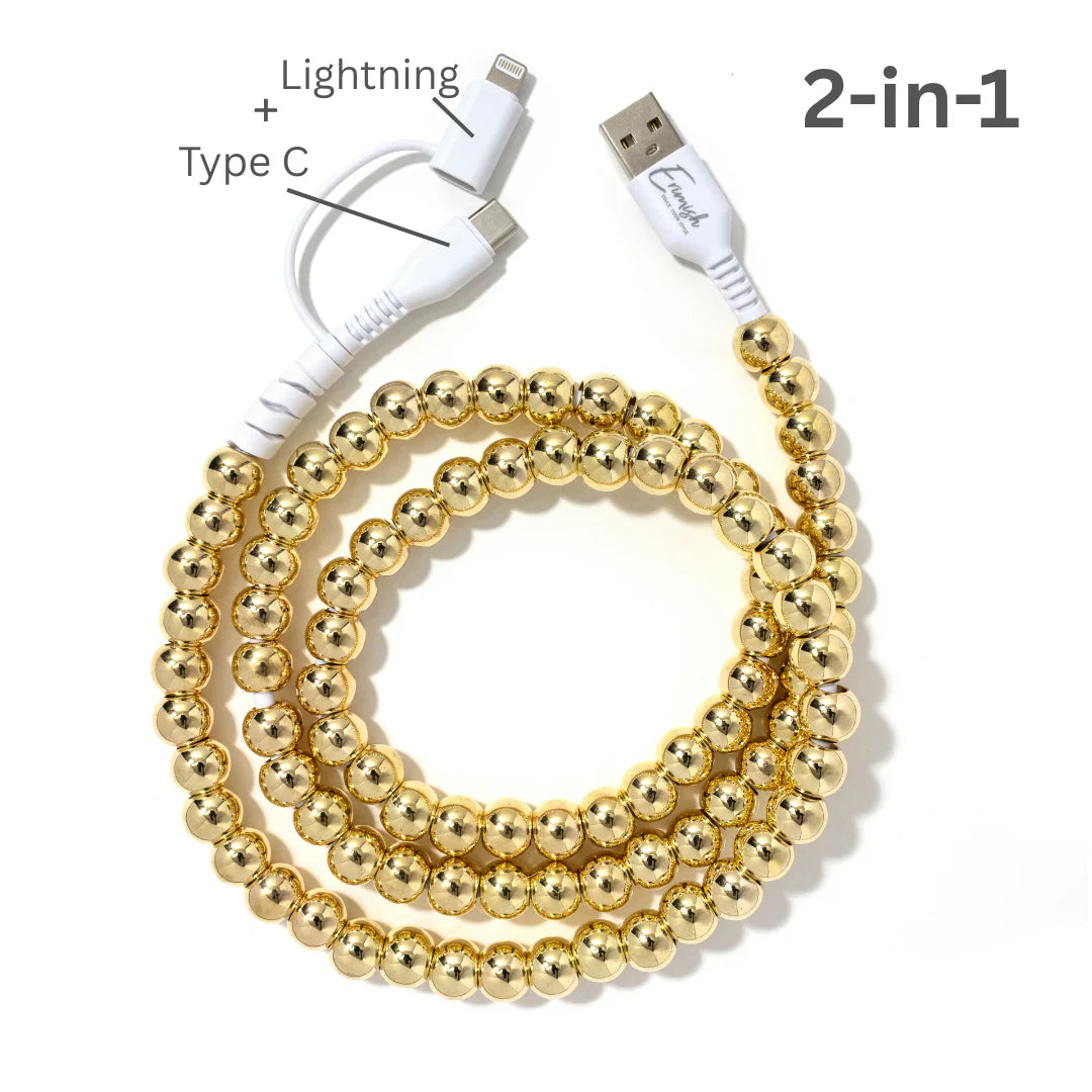 Gold Metallic Beaded Phone Charger 3 Ft