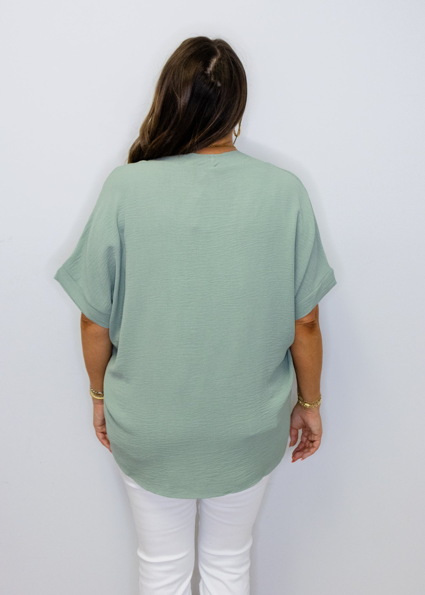 Sage Solid V-Neck Top