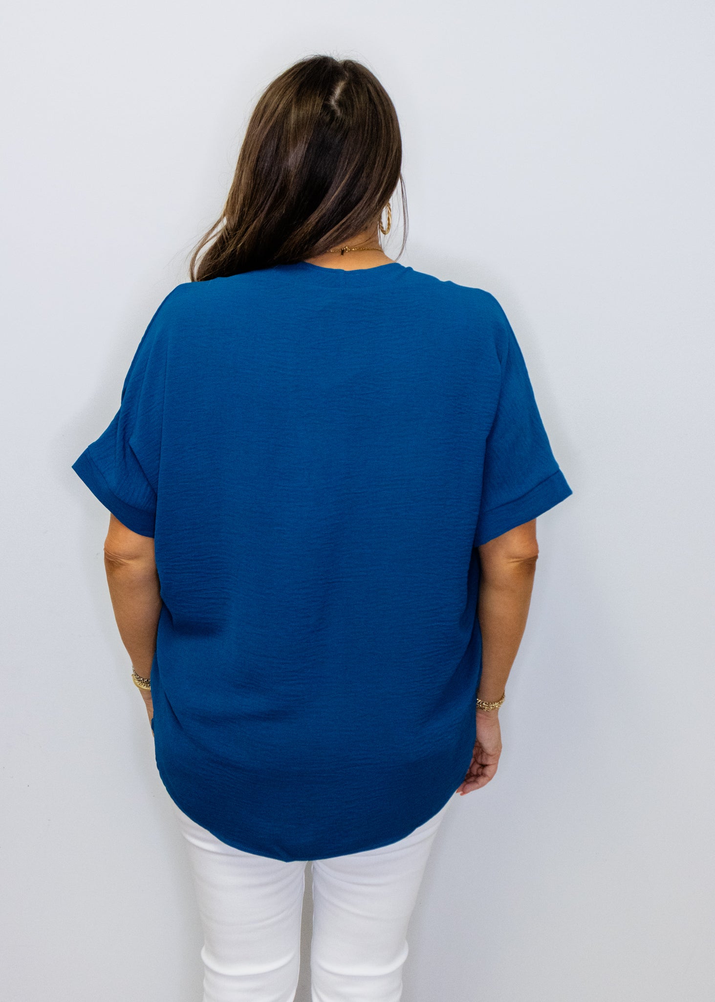 Teal Solid V-Neck Top