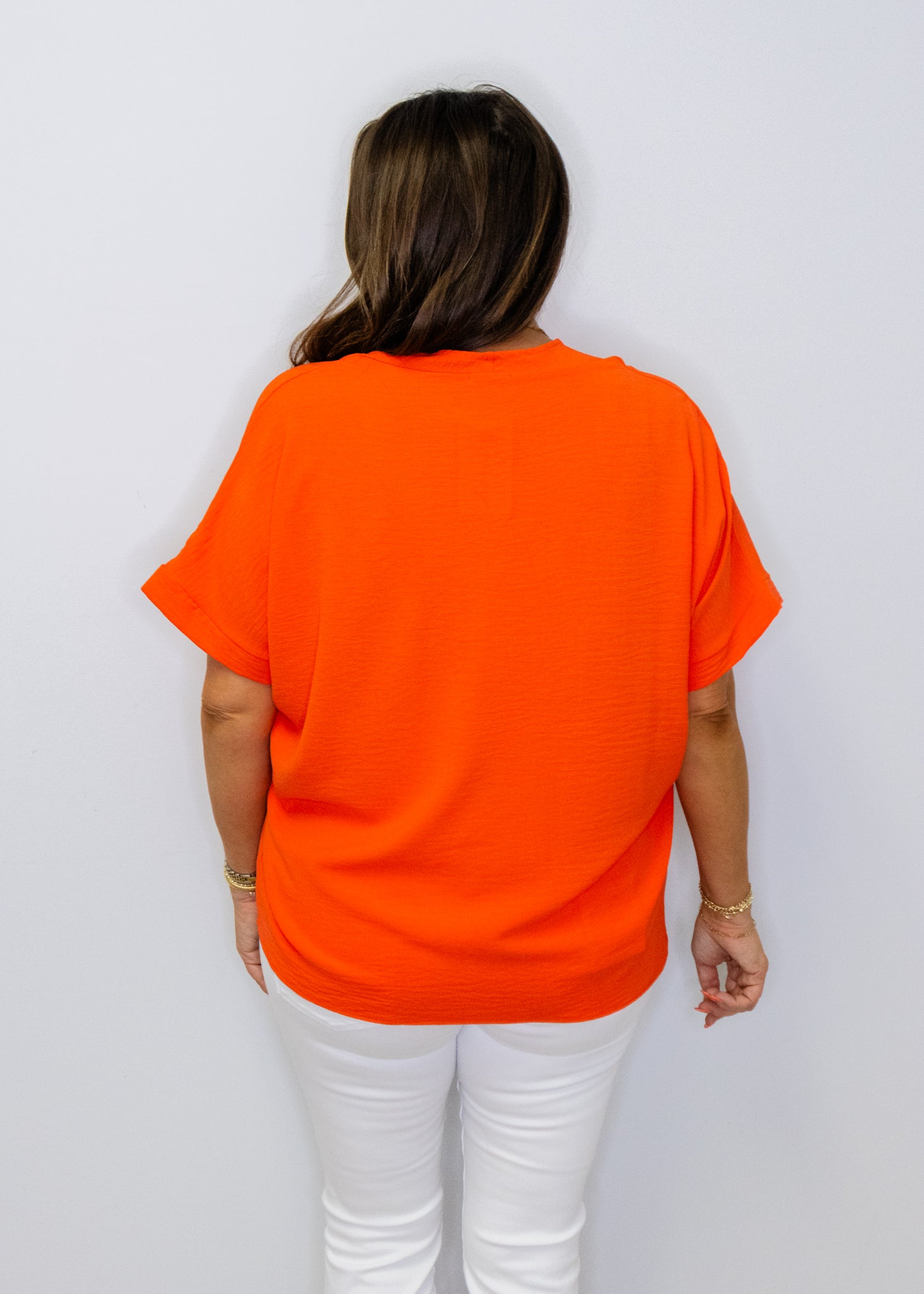 Tangerine Solid V-Neck Top