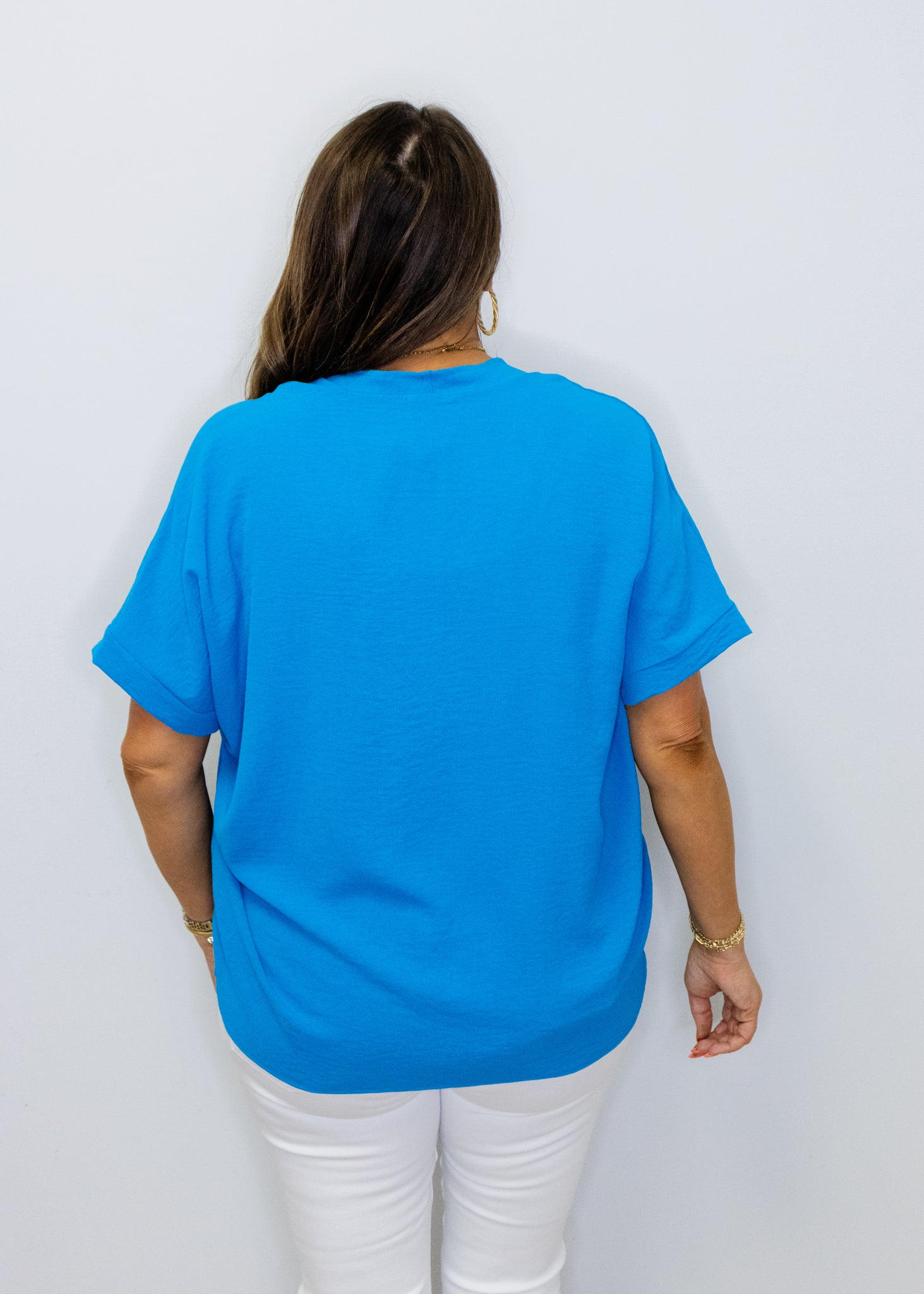 Ultra Turquoise Solid V-Neck Top