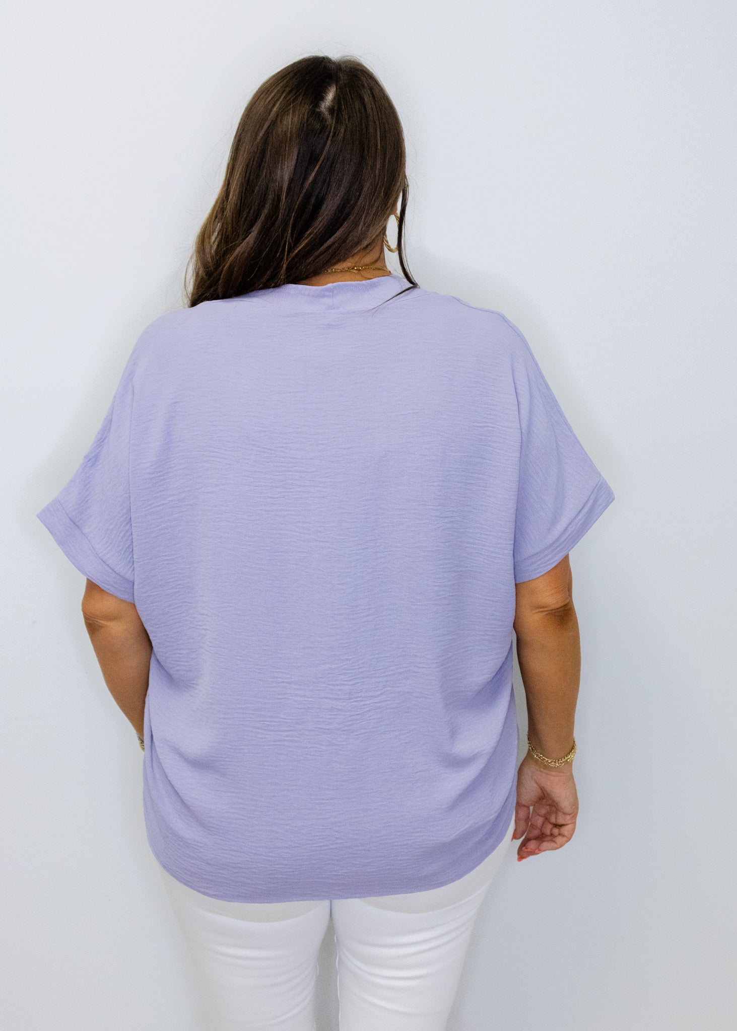 Lavender Solid V-Neck Top