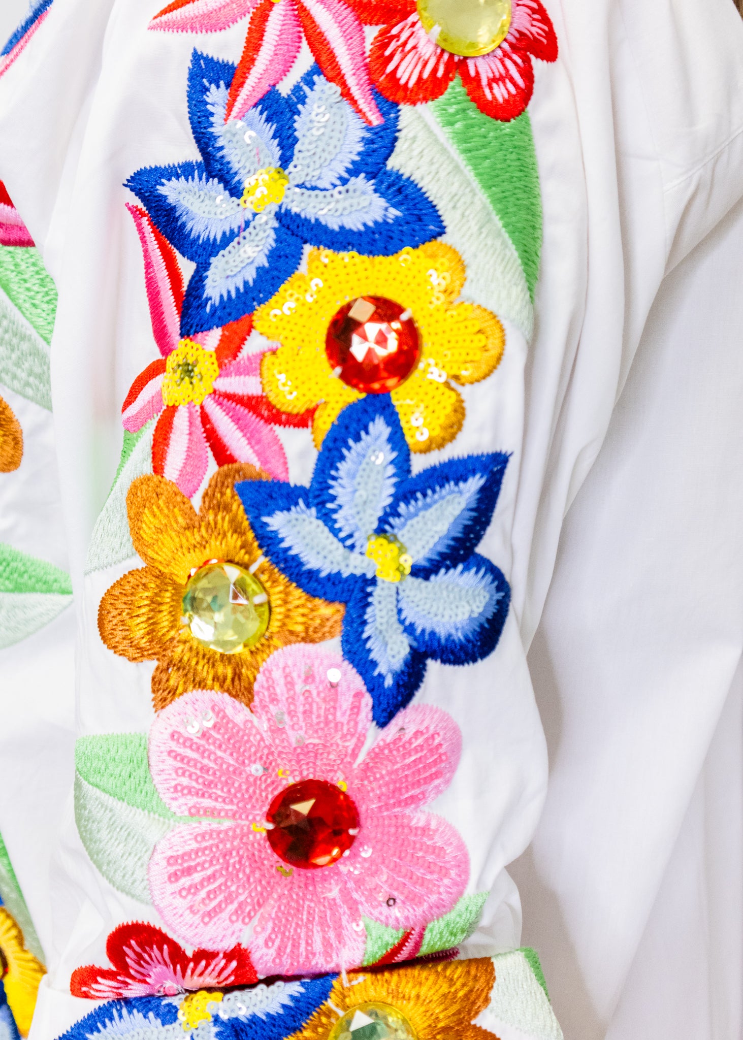 White Multi Flower Button Up Collar Cotton Dress