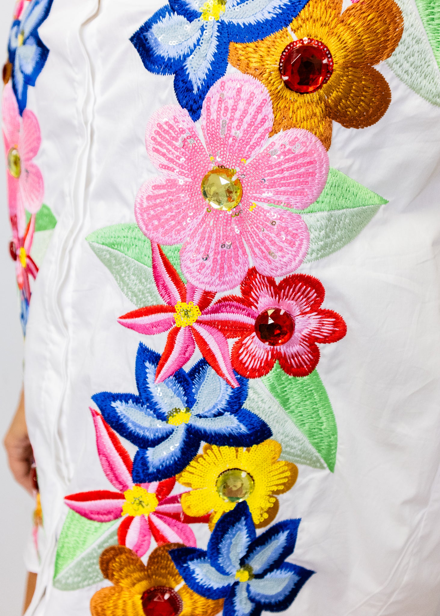 White Multi Flower Button Up Collar Cotton Dress