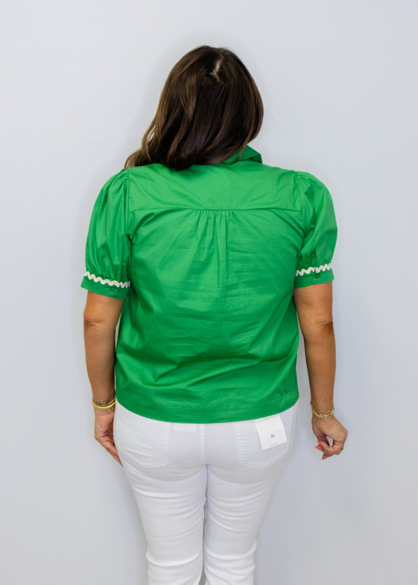 Kelly Green Ric-Rac Trim Accent Solid Top
