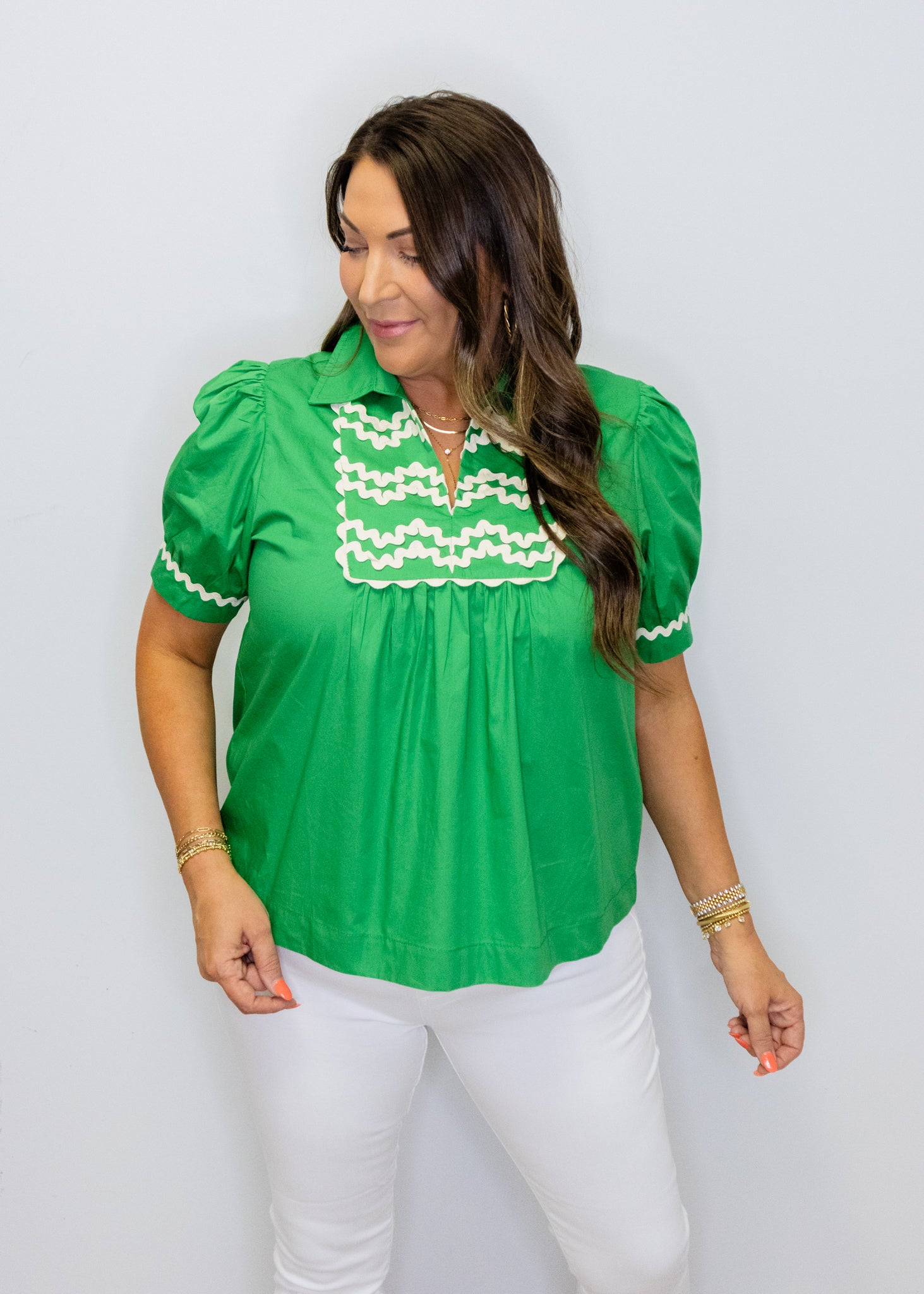 Kelly Green Ric-Rac Trim Accent Solid Top