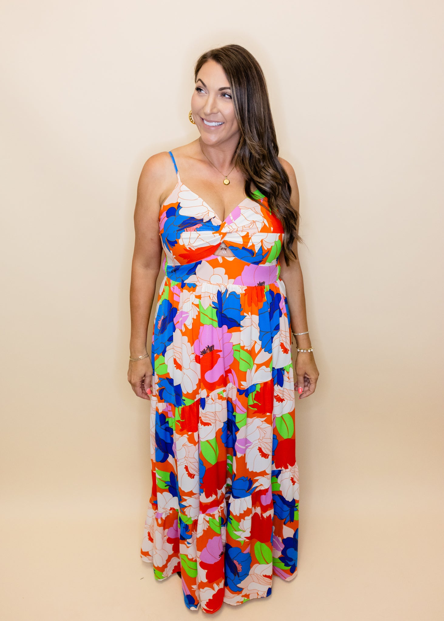 Bold Floral Print Maxi Dress