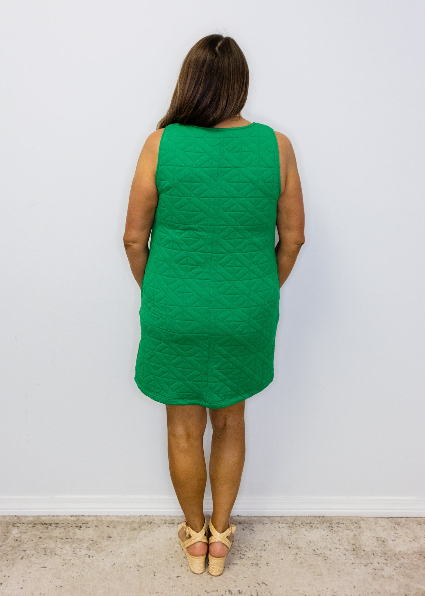 Kelly Green Textured Solid Shift Dress