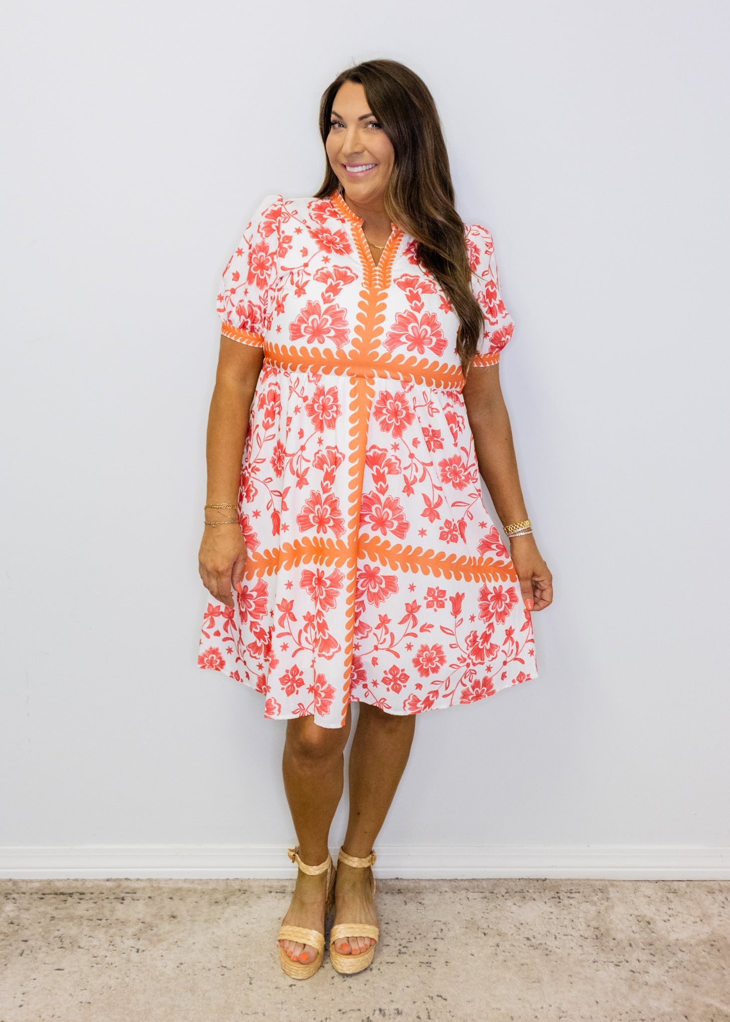 Red Floral Empire Dress