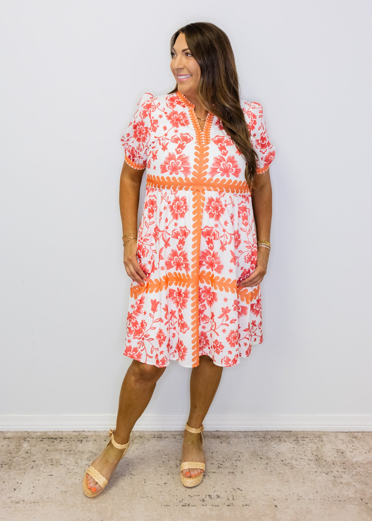 Red Floral Empire Dress