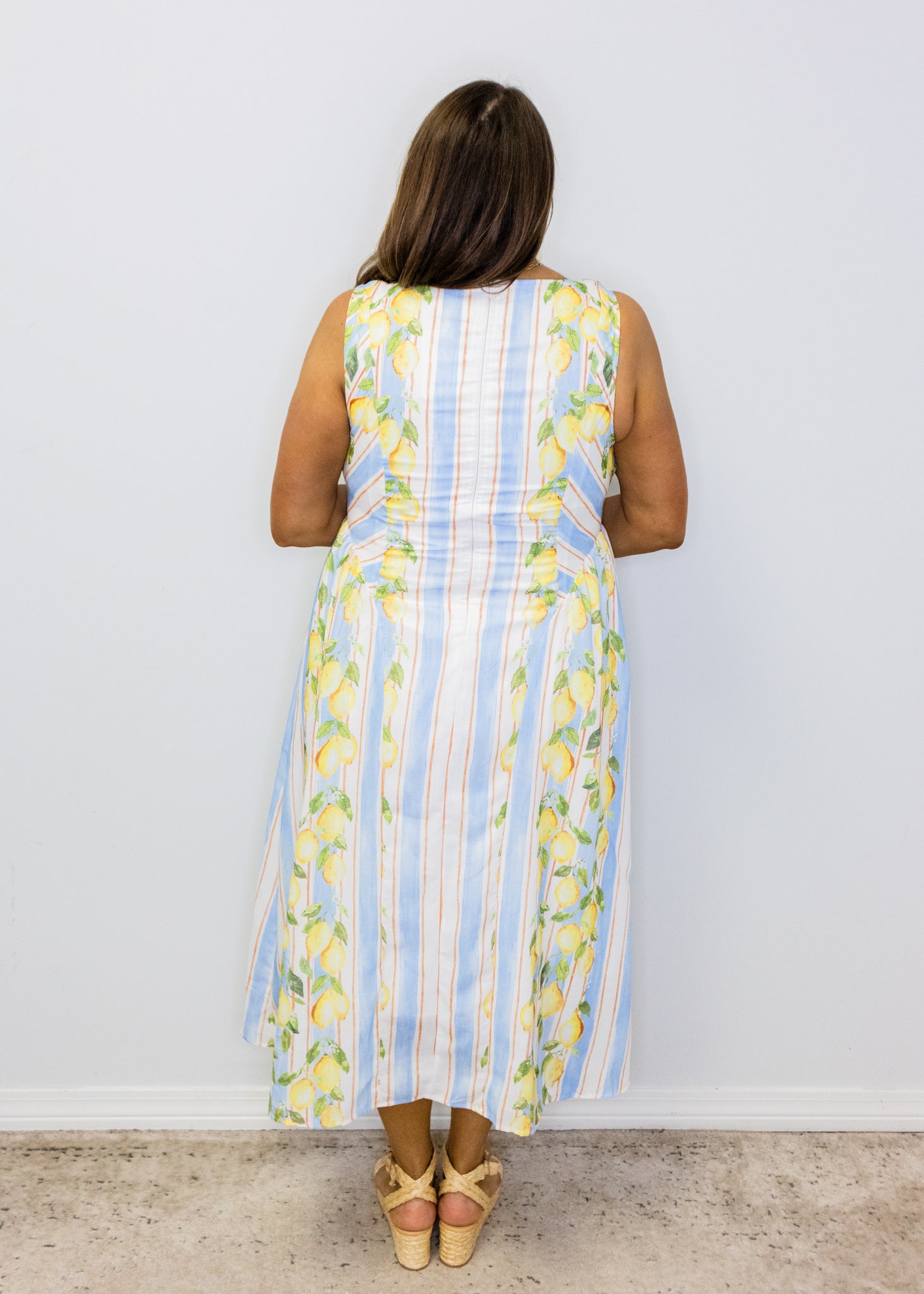 Lemon Print Striped Maxi Dress