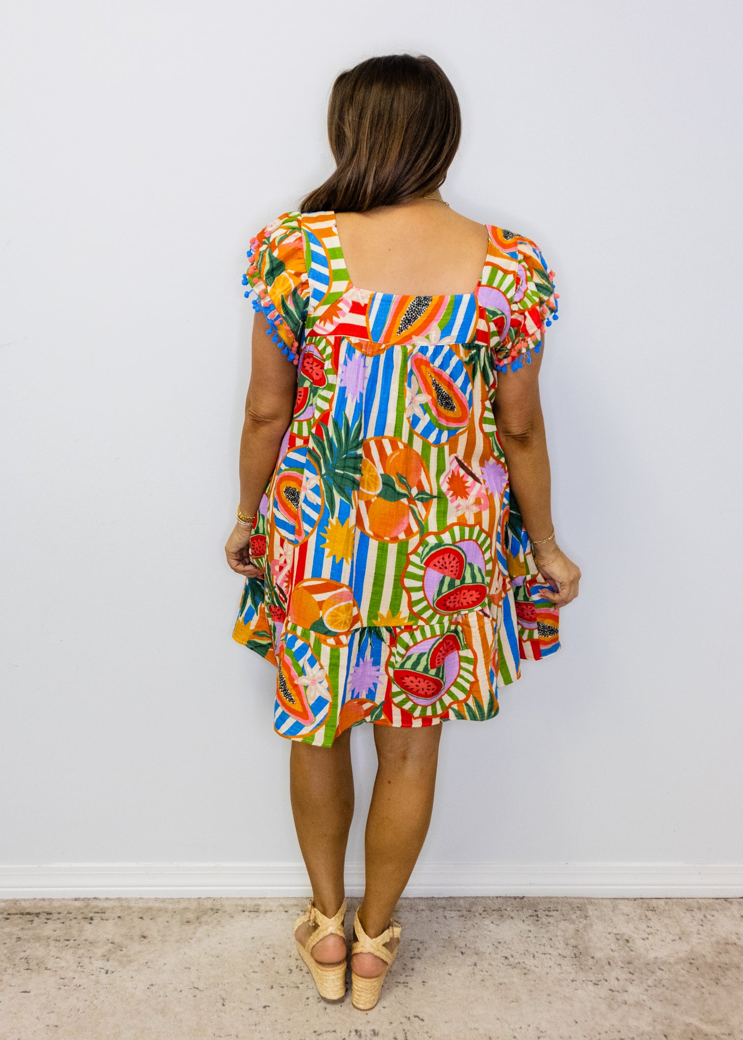Tropical Print Pom Pom Dress