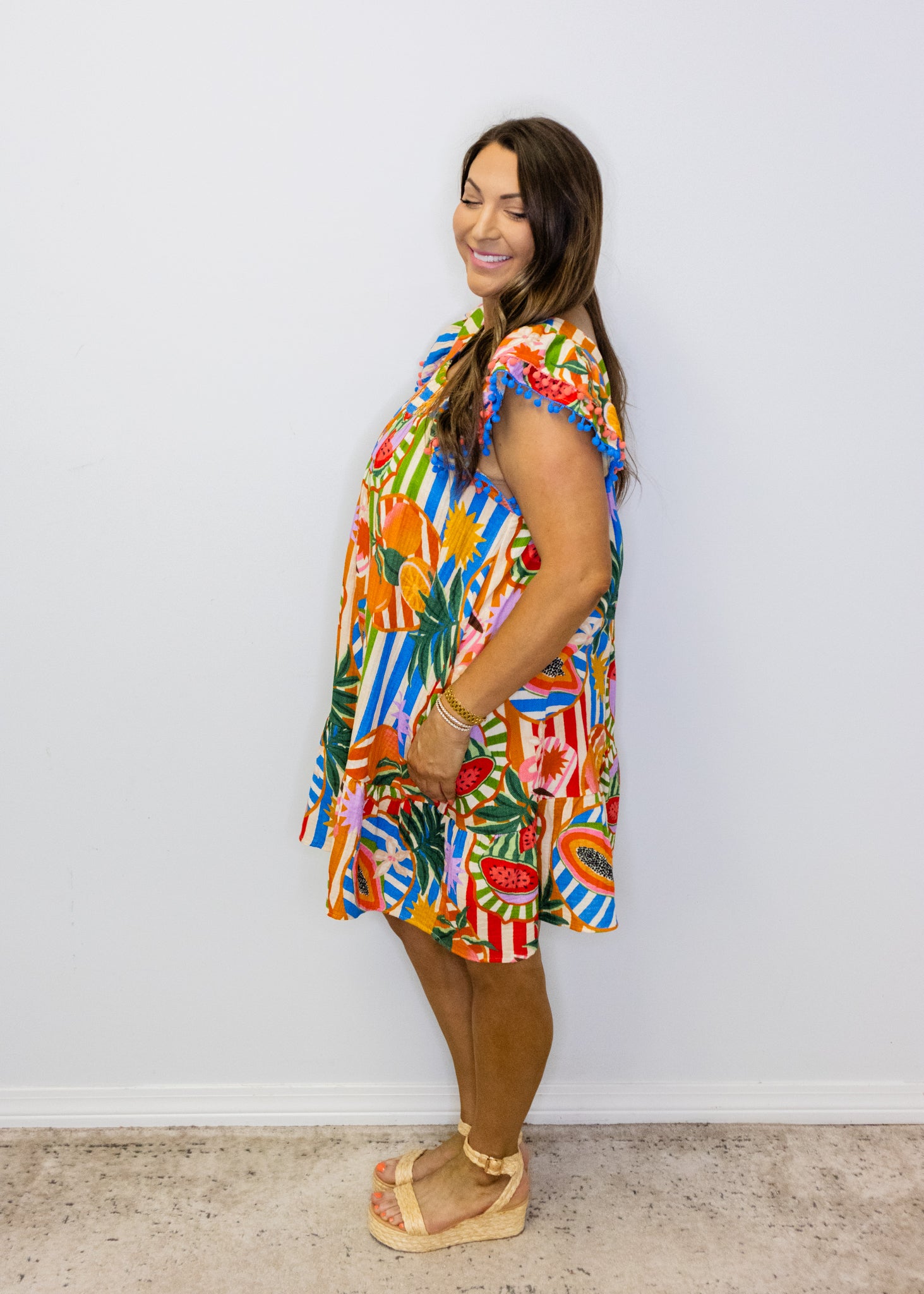 Tropical Print Pom Pom Dress