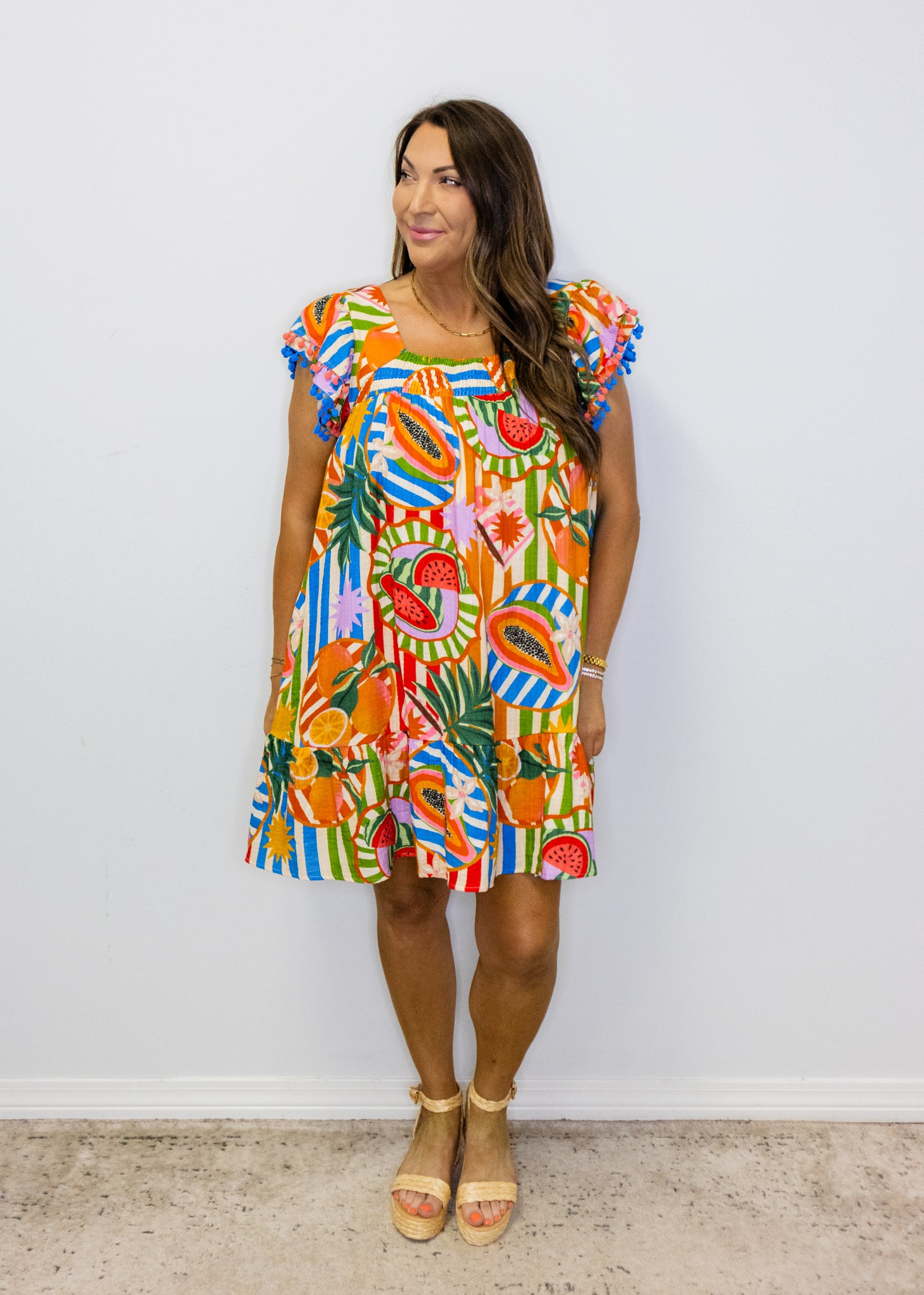 Tropical Print Pom Pom Dress