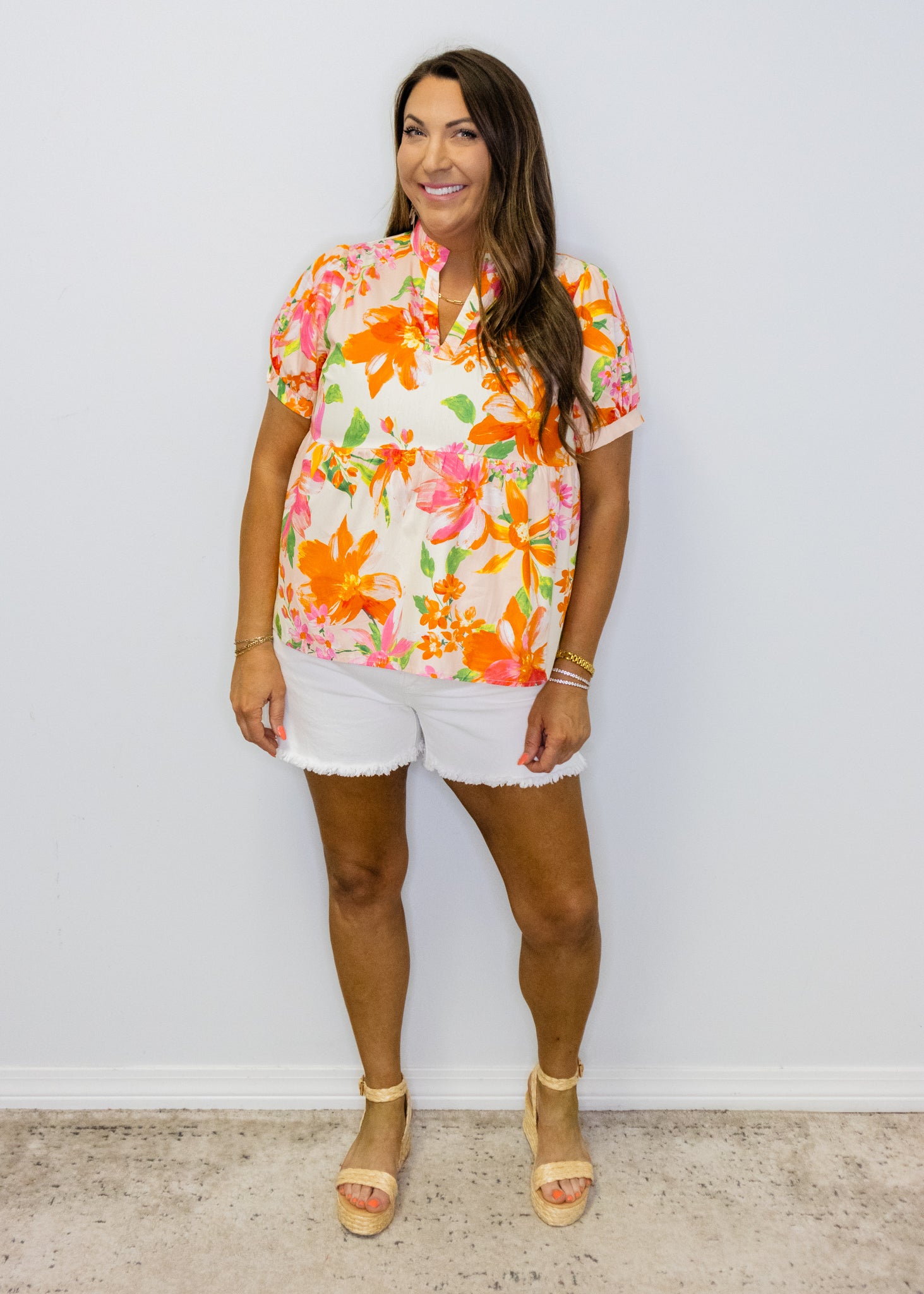 Orange Multi Floral Print Top