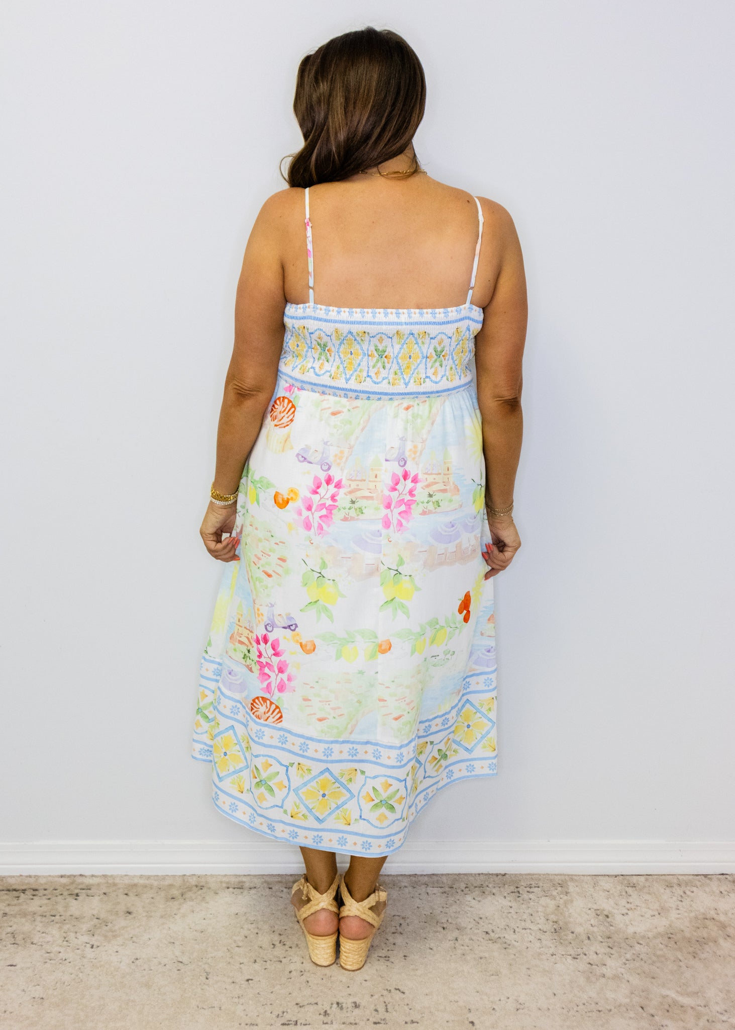 Watercolor Scenic Print Midi Dress