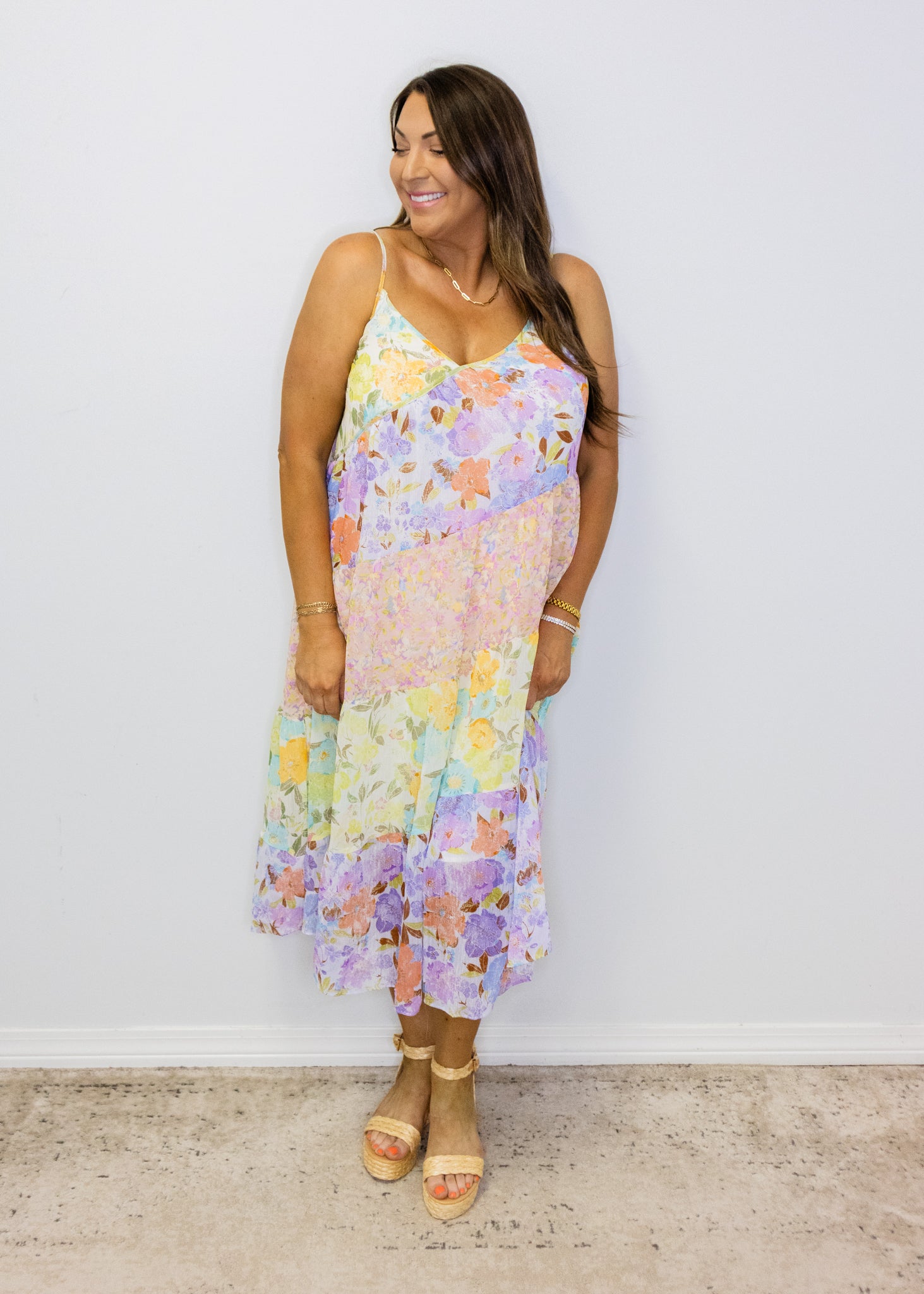 Lavender Mix Floral Print Midi Dress
