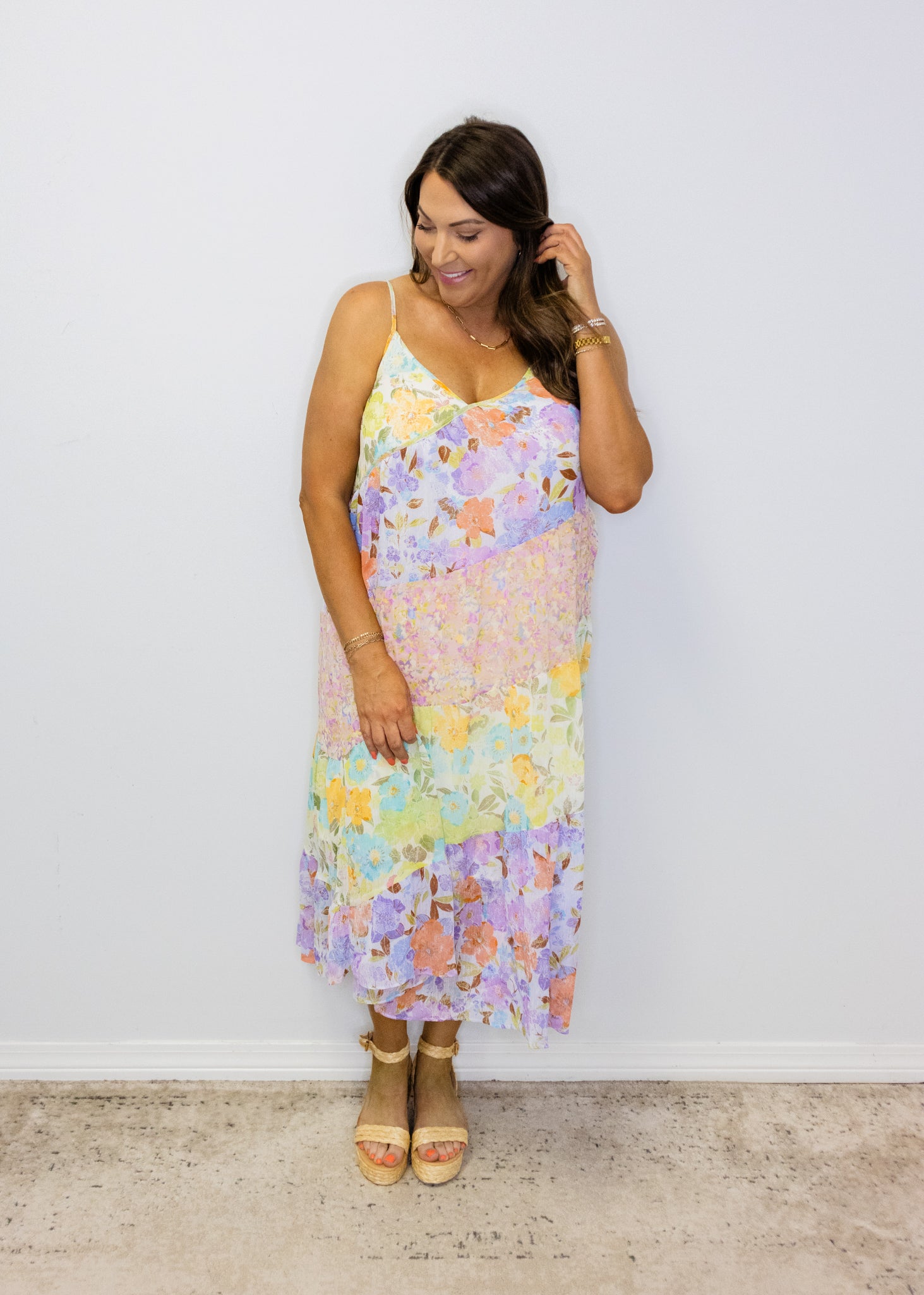 Lavender Mix Floral Print Midi Dress