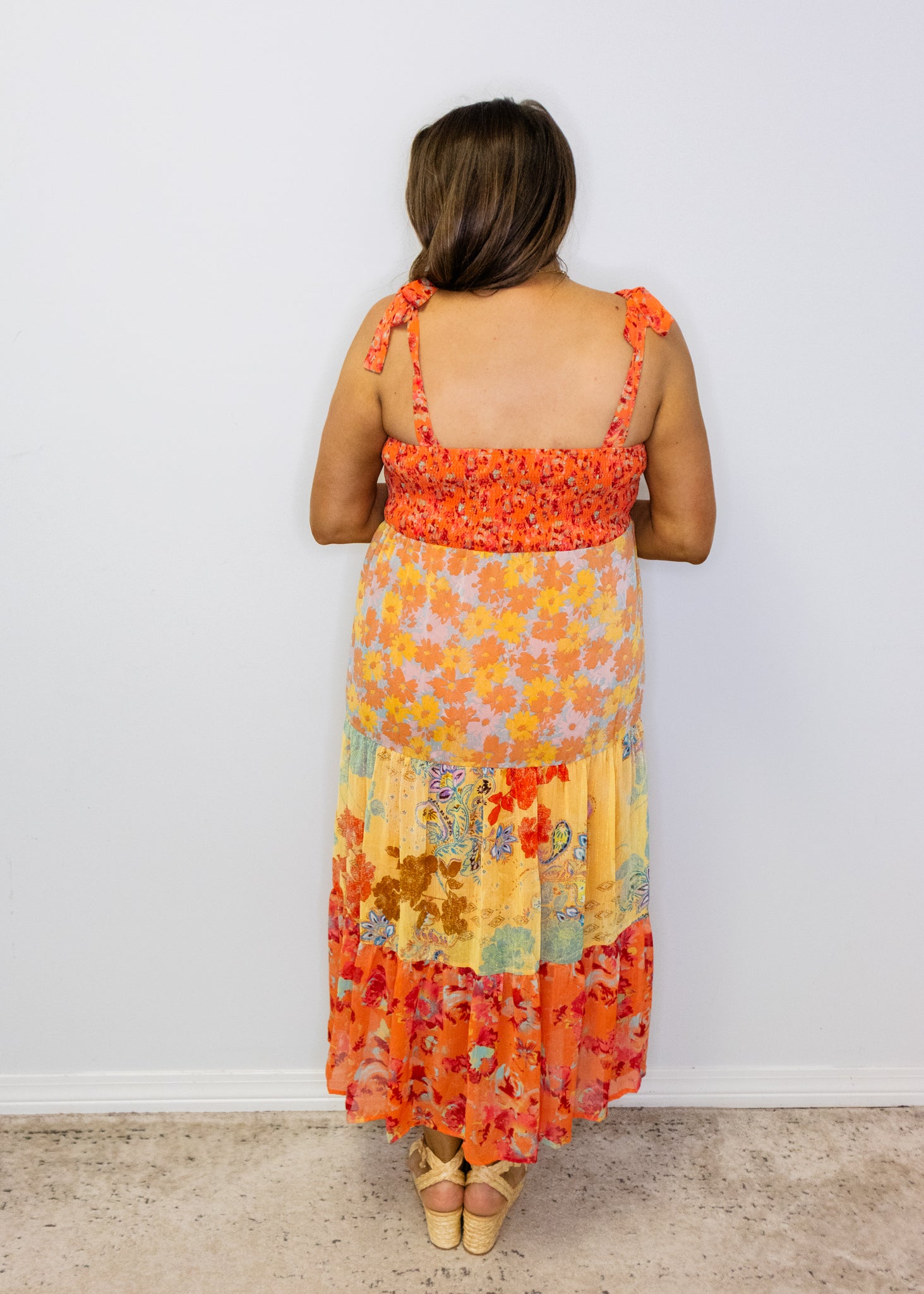 Red Multi Floral Print Smock Midi Dress
