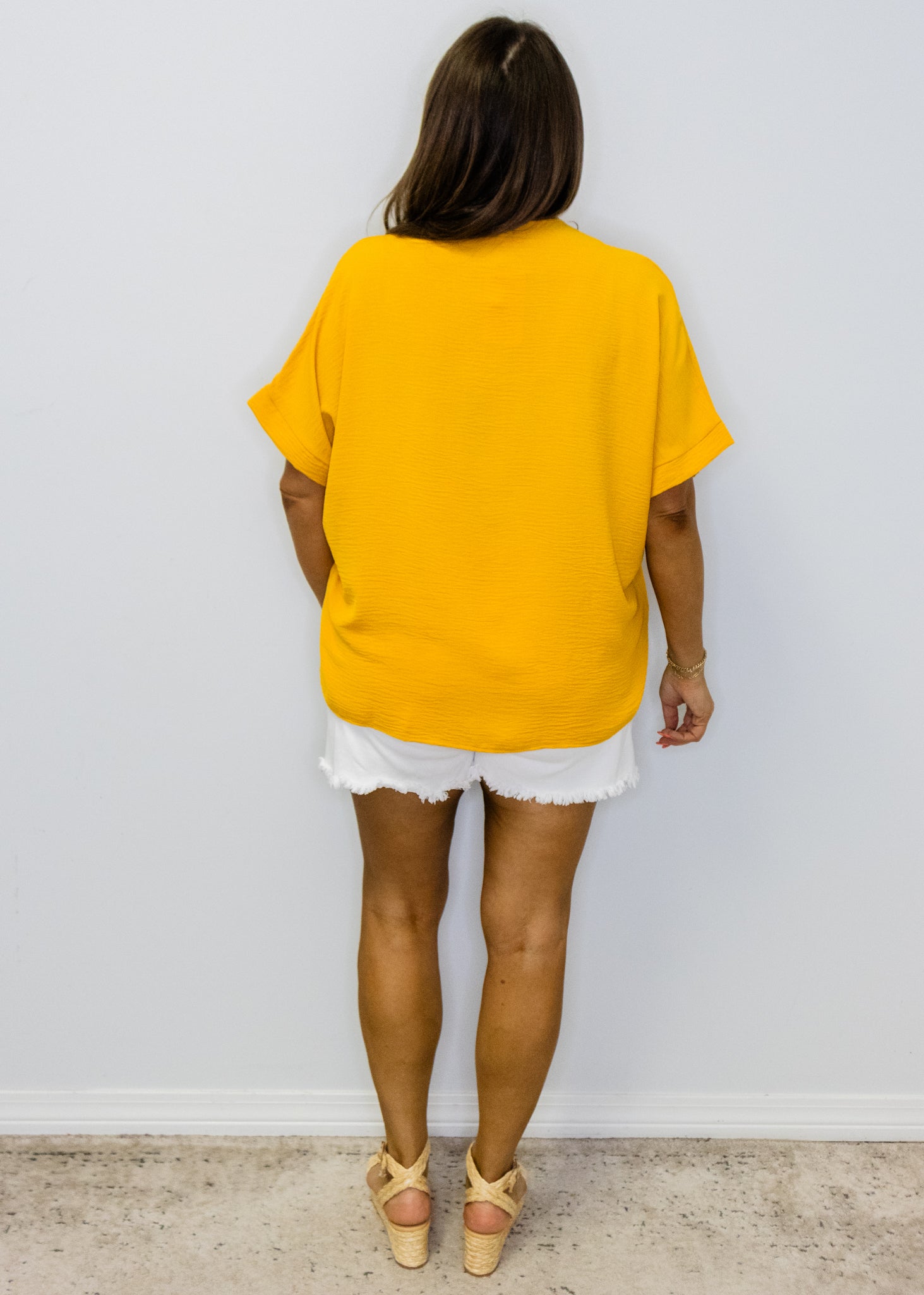 Mustard Solid V-Neck Top
